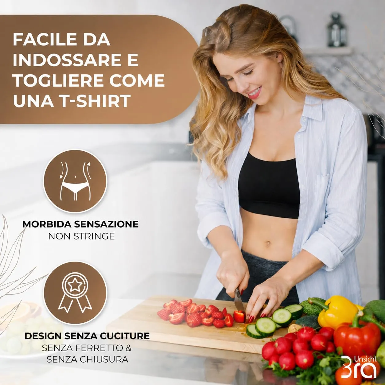 UnsichtBra Set di 3 Reggiseni Senza Ferretto e Senza Cuciture, Nero, Bianco, Beige - immagine 4