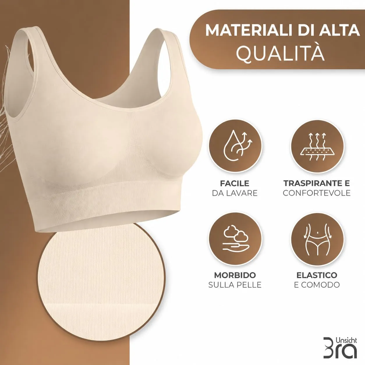 UnsichtBra Set di 3 Reggiseni Senza Ferretto, Senza Cuciture, Nero, Bianco, Beige - immagine 2