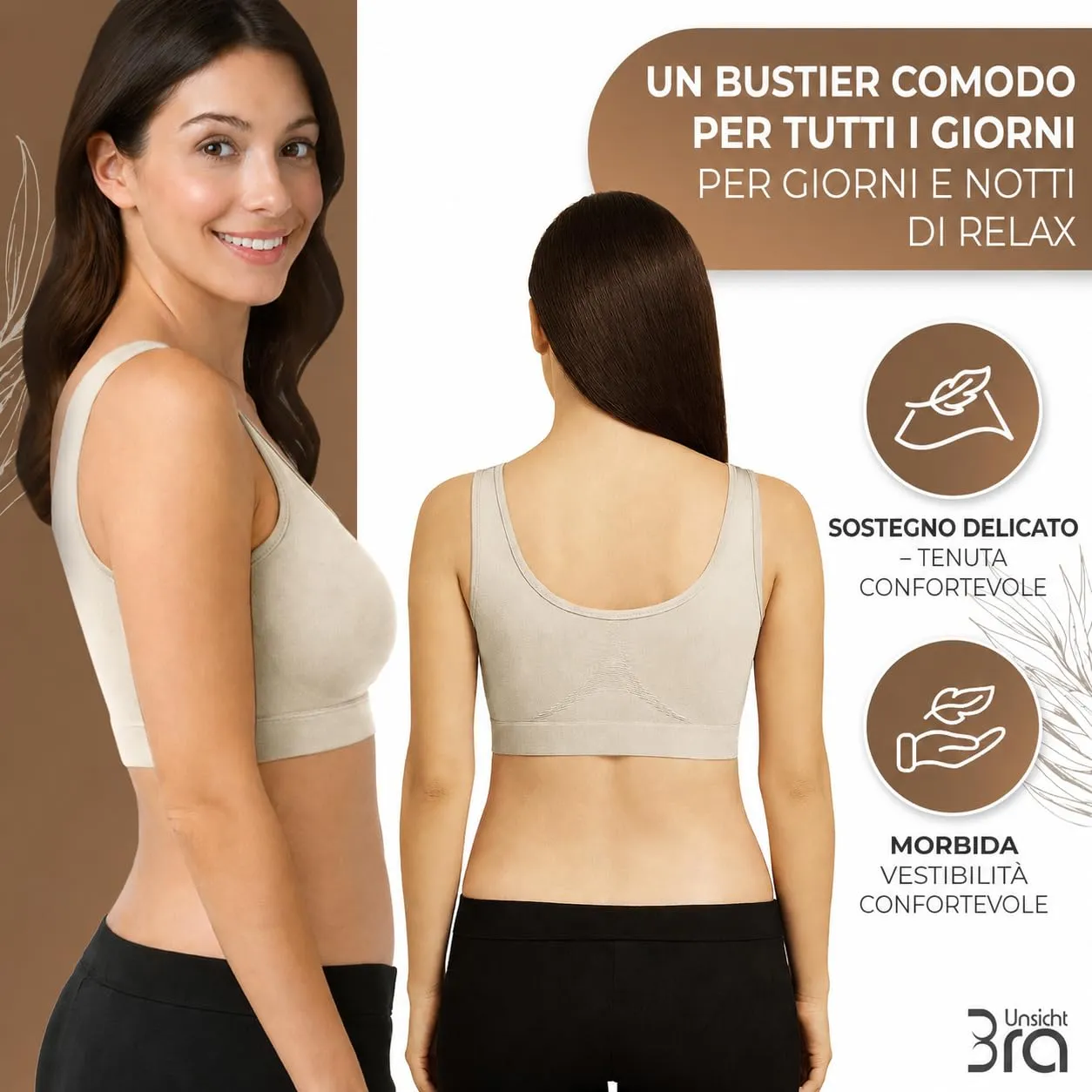 UnsichtBra Set di 3 Reggiseni Senza Ferretto, Senza Cuciture, Nero, Bianco, Beige - immagine 6