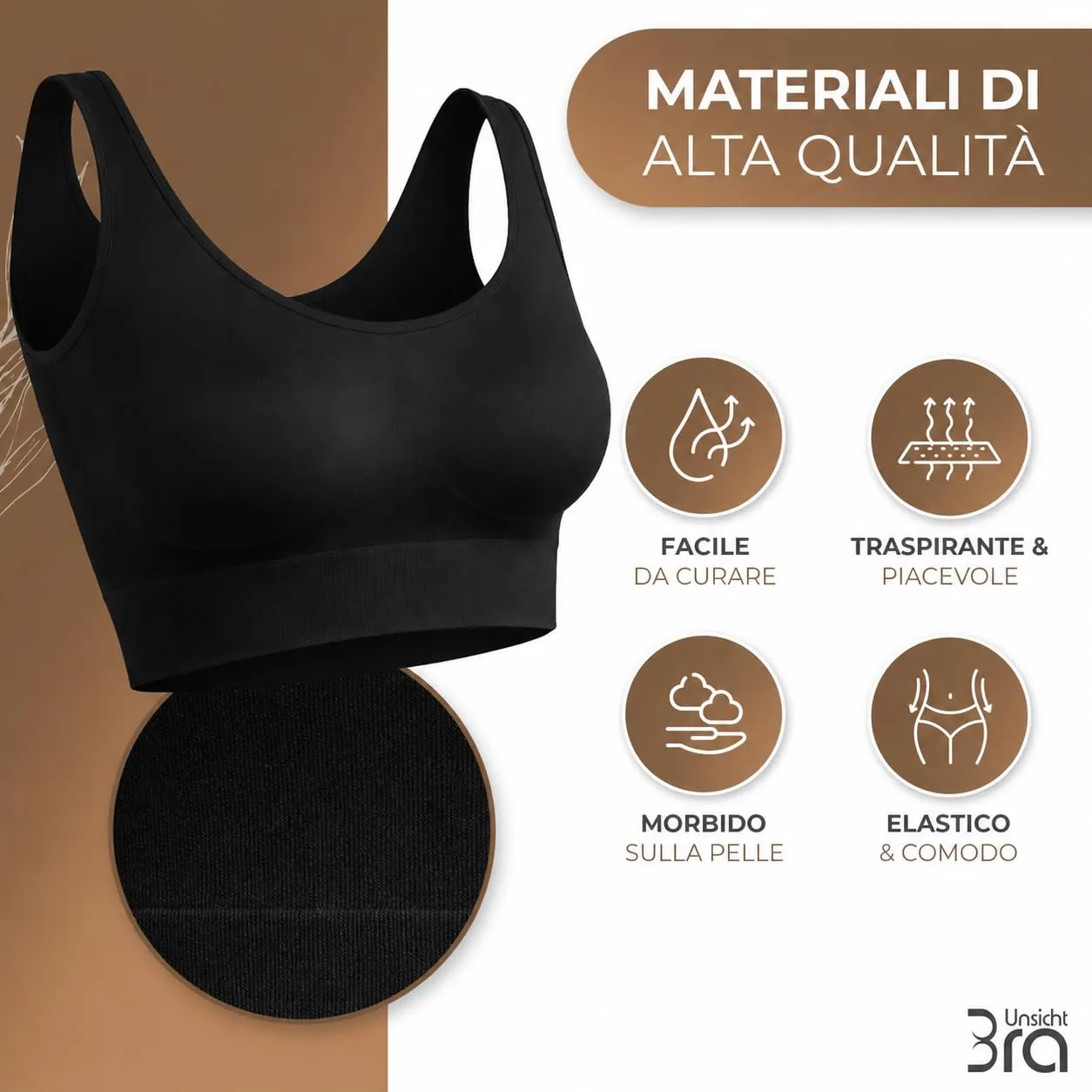 UnsichtBra Set di 3 Reggiseni Senza Ferretto, Senza Cuciture, Nero, Bianco, Beige - immagine 2
