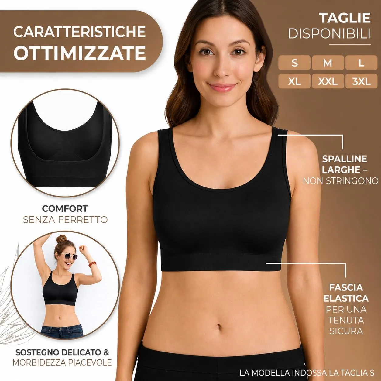 UnsichtBra Set di 3 Reggiseni Senza Ferretto, Senza Cuciture, Nero, Bianco, Beige - immagine 3
