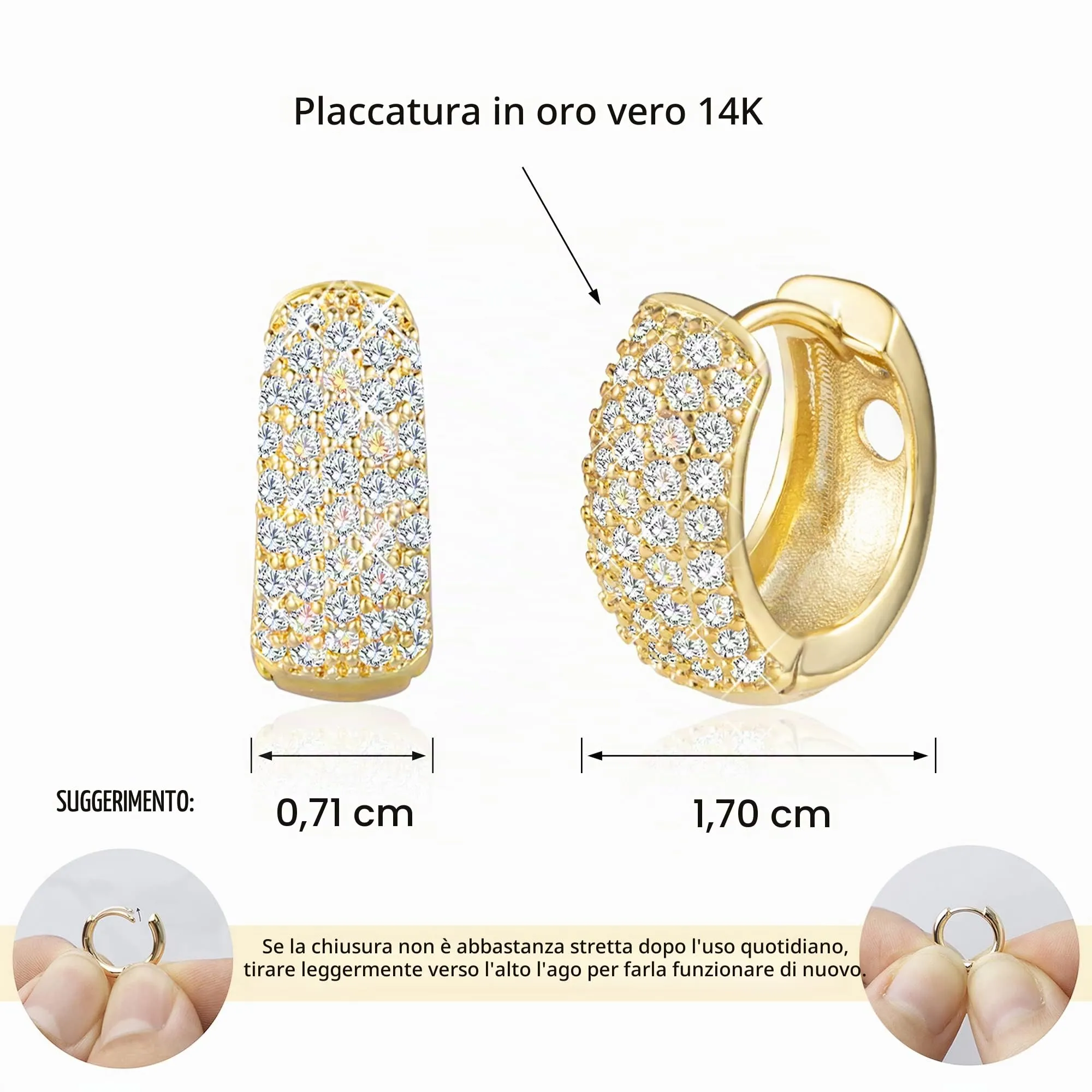 ALEXCRAFT Orecchini a Cerchio Dorati con Zirconi Quadrati per Donna SC109S17 - immagine 5