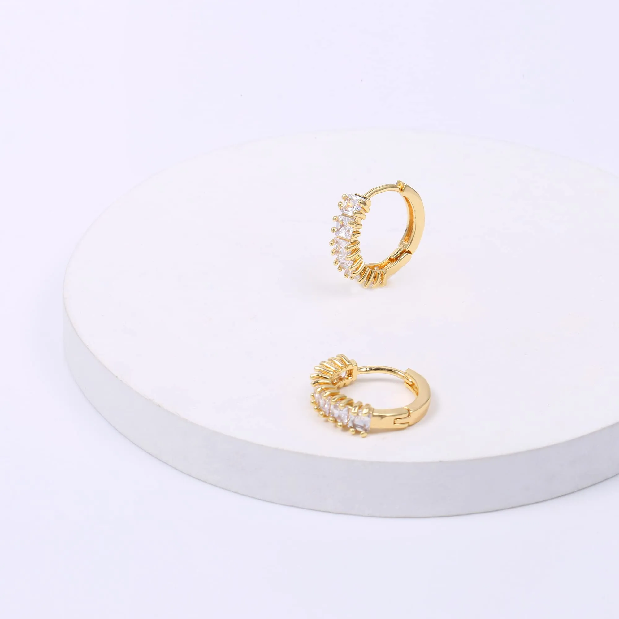 ALEXCRAFT Orecchini a Cerchio in Ottone Placcati Oro con Zirconi Quadrati, 16 mm, SC109S16 - immagine 5