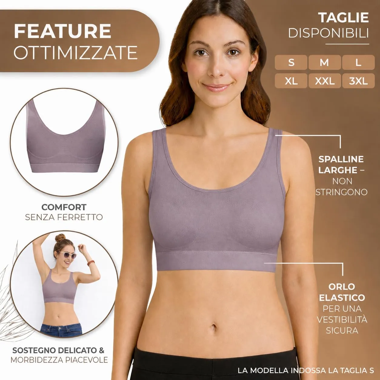 UnsichtBra Reggiseno Benessere Sportivo, Taglia M, Pastello Lilla - immagine 3