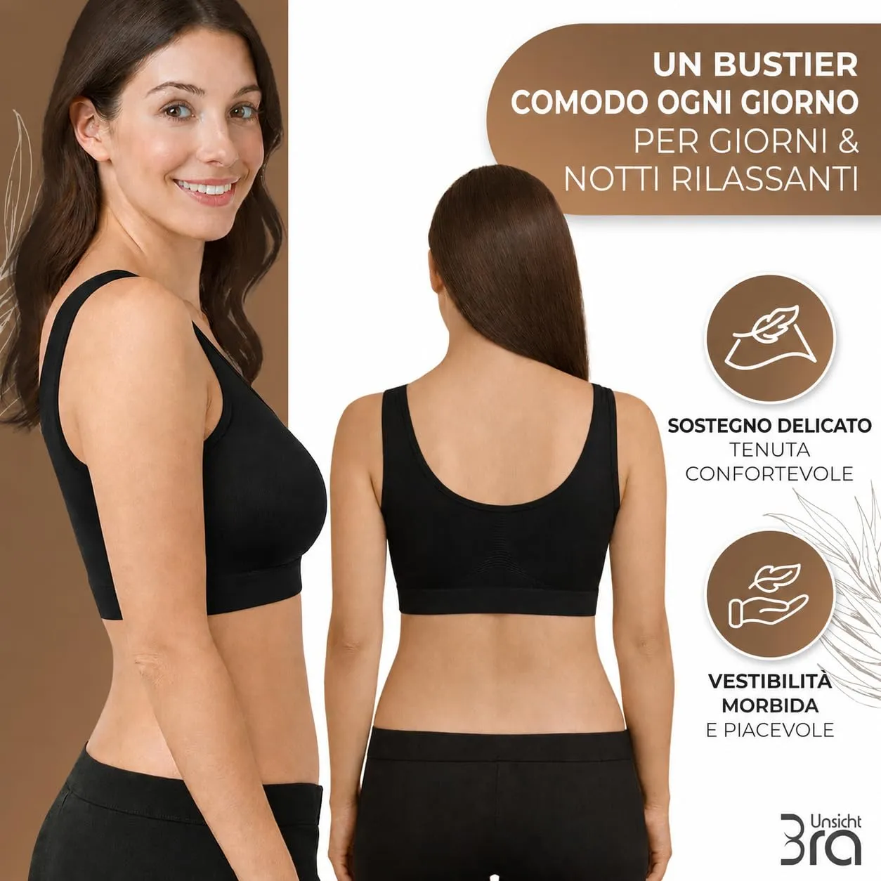 UnsichtBra Set di 3 Reggiseni Senza Ferretto, Senza Cuciture, Nero Bianco Beige - immagine 6