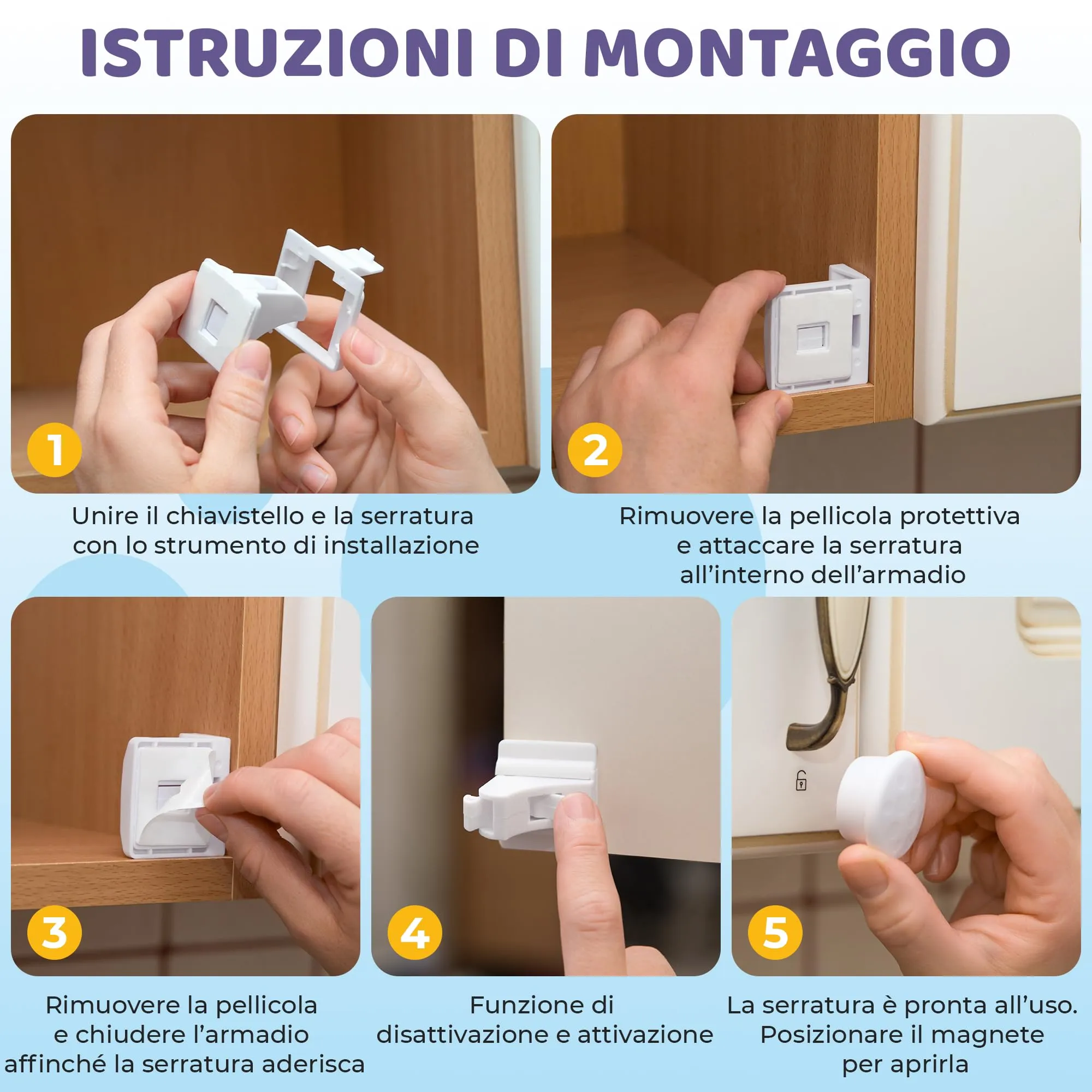 WunderHippo Chiusura Magnetica per Cassetti e Ante, 12 Serrature e 3 Chiavi - immagine 6
