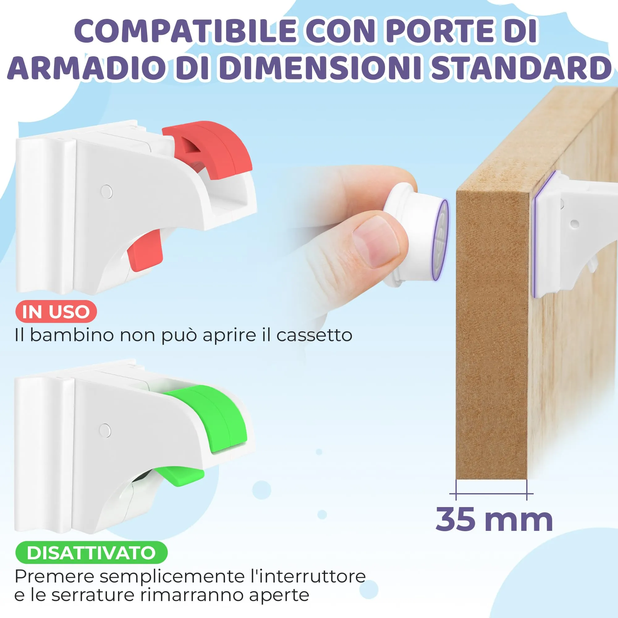 WunderHippo Chiusura Magnetica per Cassetti e Ante, 12 Serrature e 3 Chiavi - immagine 7