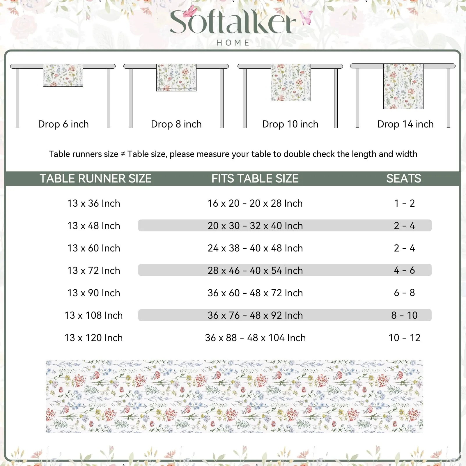 Softalker Runner da Tavolo Floreale, 33 x 122 cm, Poliestere - immagine 6
