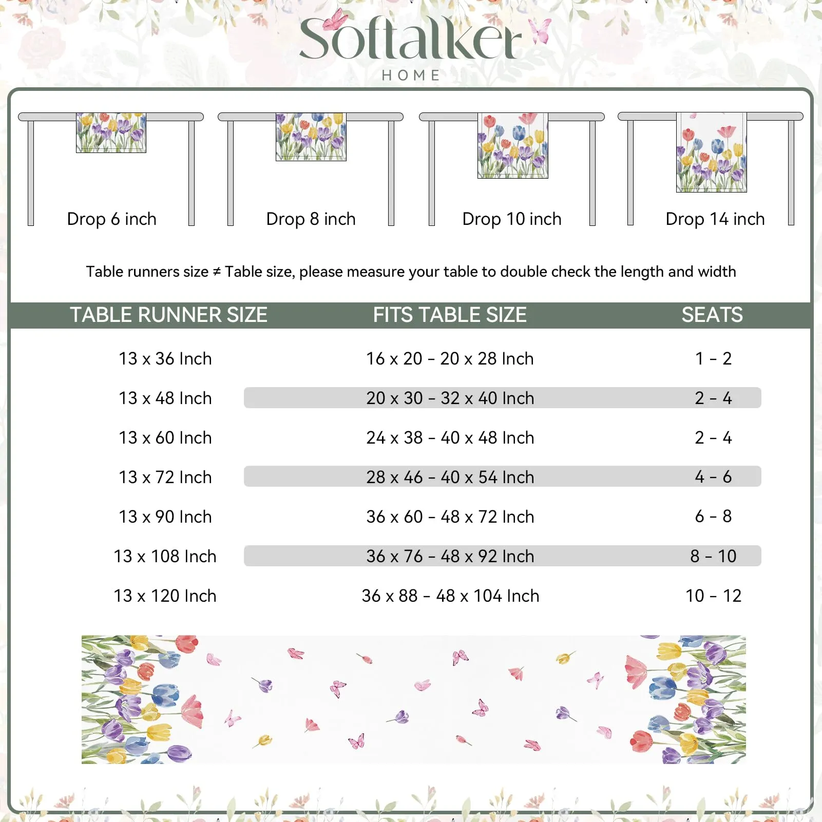 Softalker Runner da Tavolo Primaverile con Tulipani, 33 x 122 cm - immagine 6