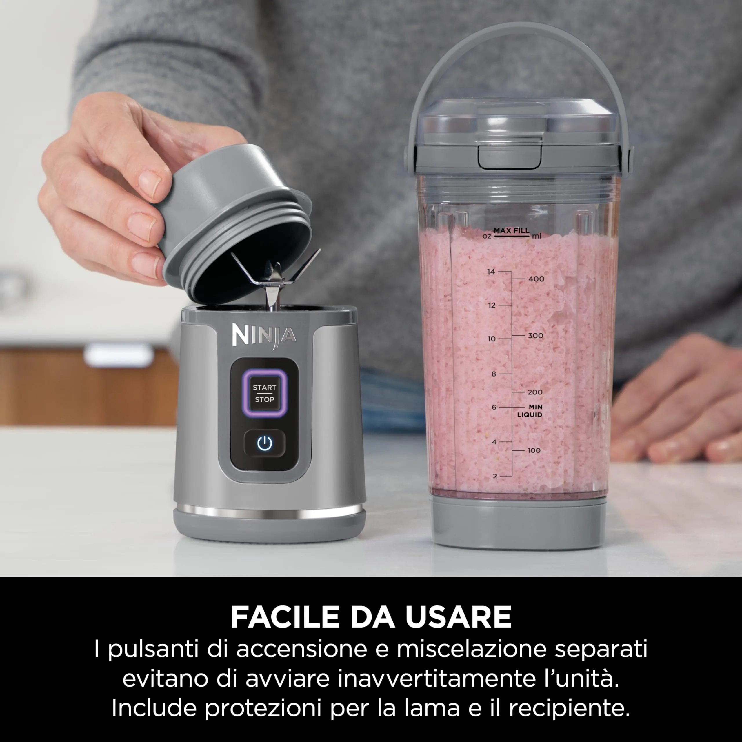 Ninja Blast Frullatore Portatile x2 530 ml, Oro Rosa e Argento Metallico, BC151UKEUGV - immagine 12