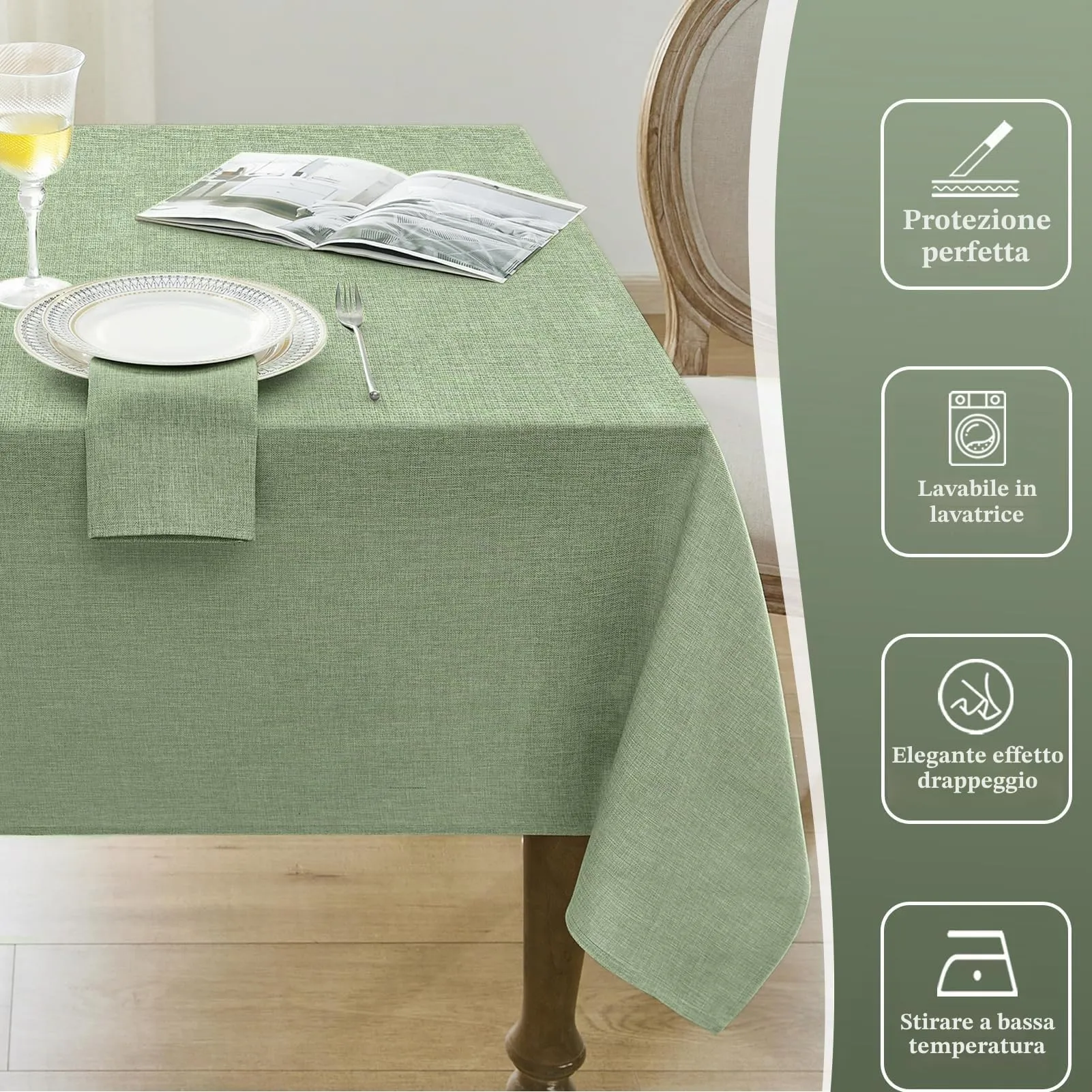 Softalker Tovaglia rettangolare in finto lino impermeabile e antimacchia, 132 x 178 cm - immagine 5