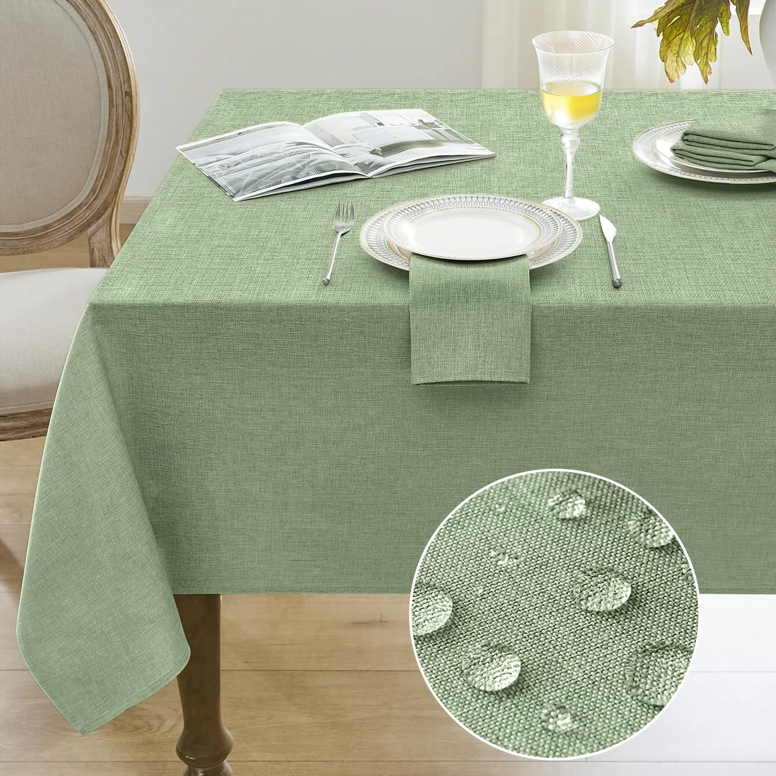 Softalker Tovaglia rettangolare in finto lino impermeabile e antimacchia, 132 x 178 cm - immagine 8