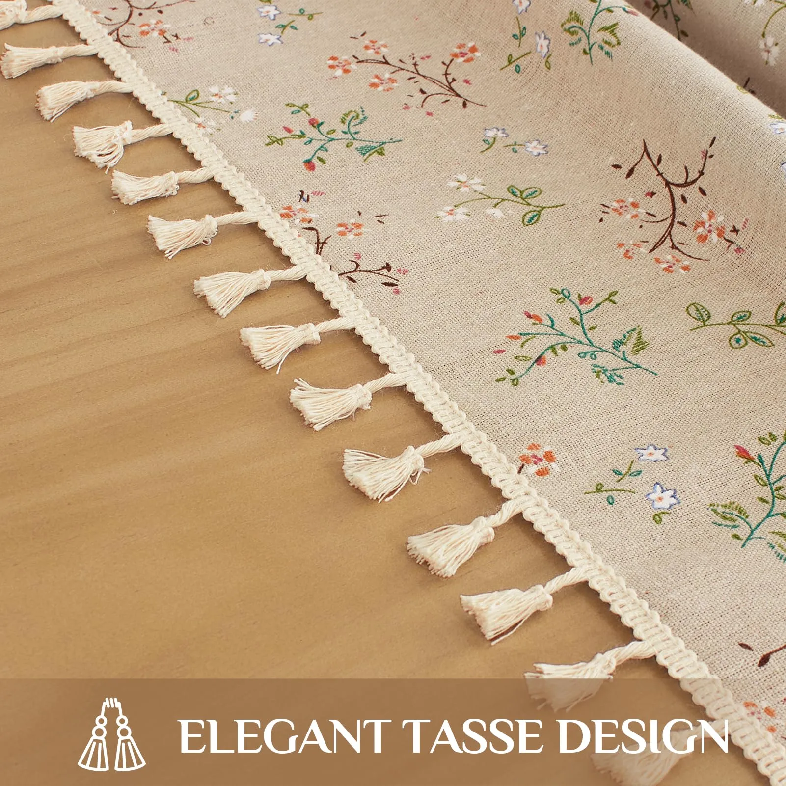 Softalker Tovaglia Quadrata in Lino Design Vintage con Fiori e Foglie (140 x 130 cm) - immagine 6