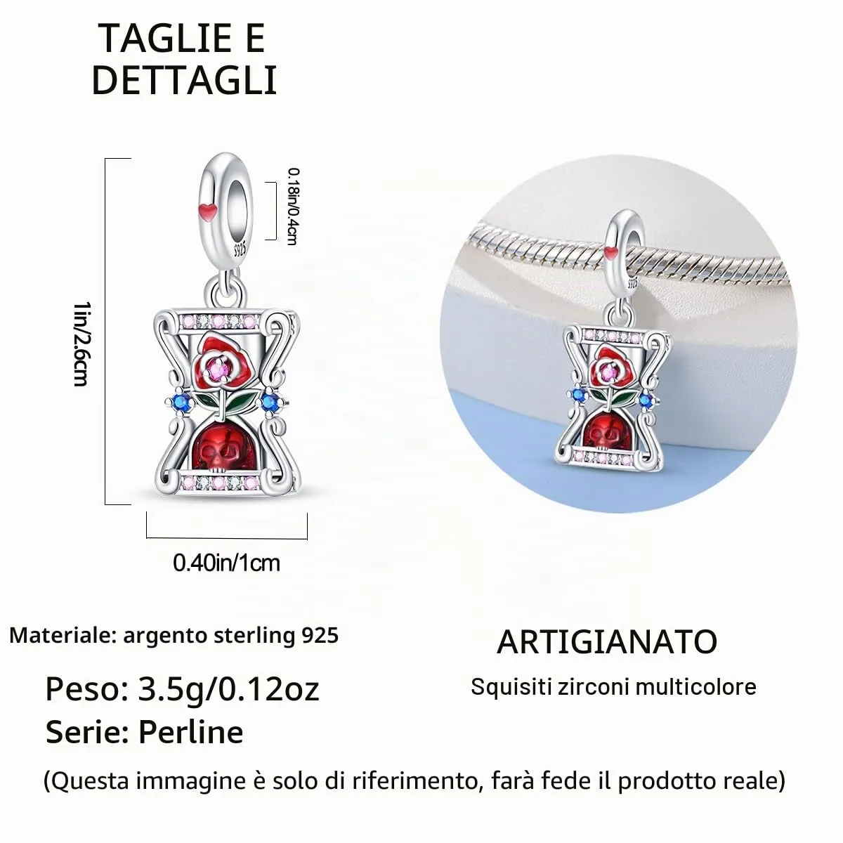 TINSLO Bead Charm in Argento Sterling 925 con Cubic Zirconia per Braccialetti e Collane Europee - immagine 5