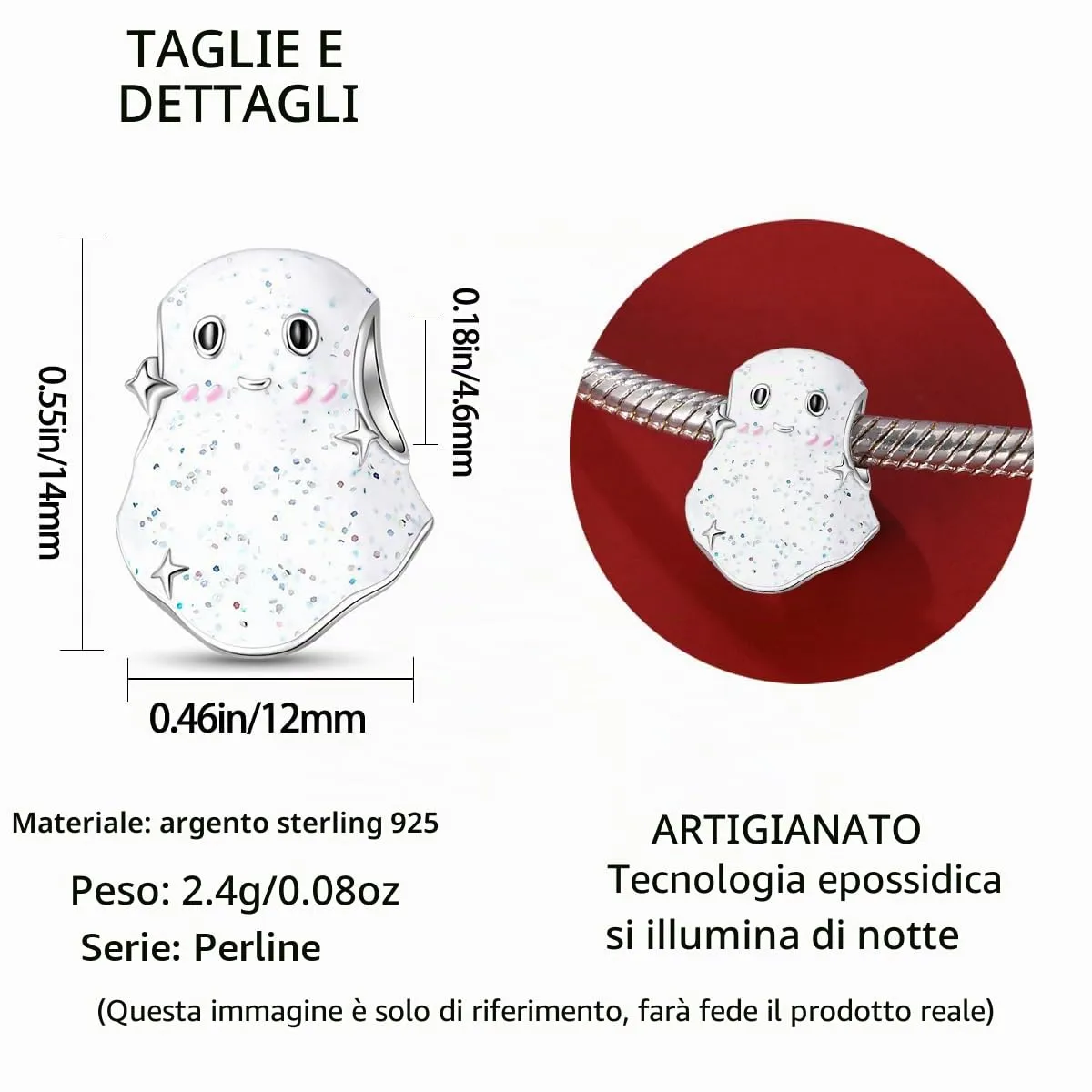 TINSLO Bead Charm in Argento Sterling 925 con Cubic Zirconia per Braccialetti e Collane Europee - immagine 6