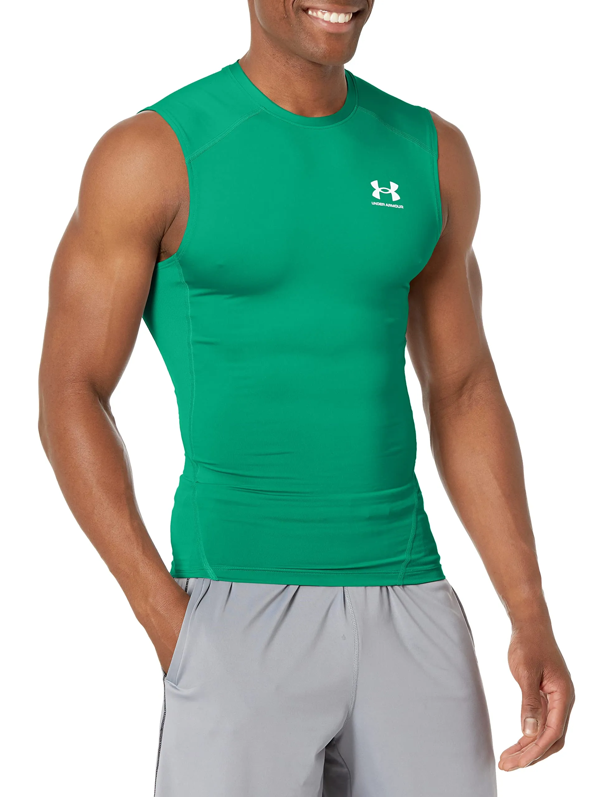 Under Armour HeatGear Sleeveless Compression Shirt for Men - Team Kelly Green/White - 3XL - immagine 1