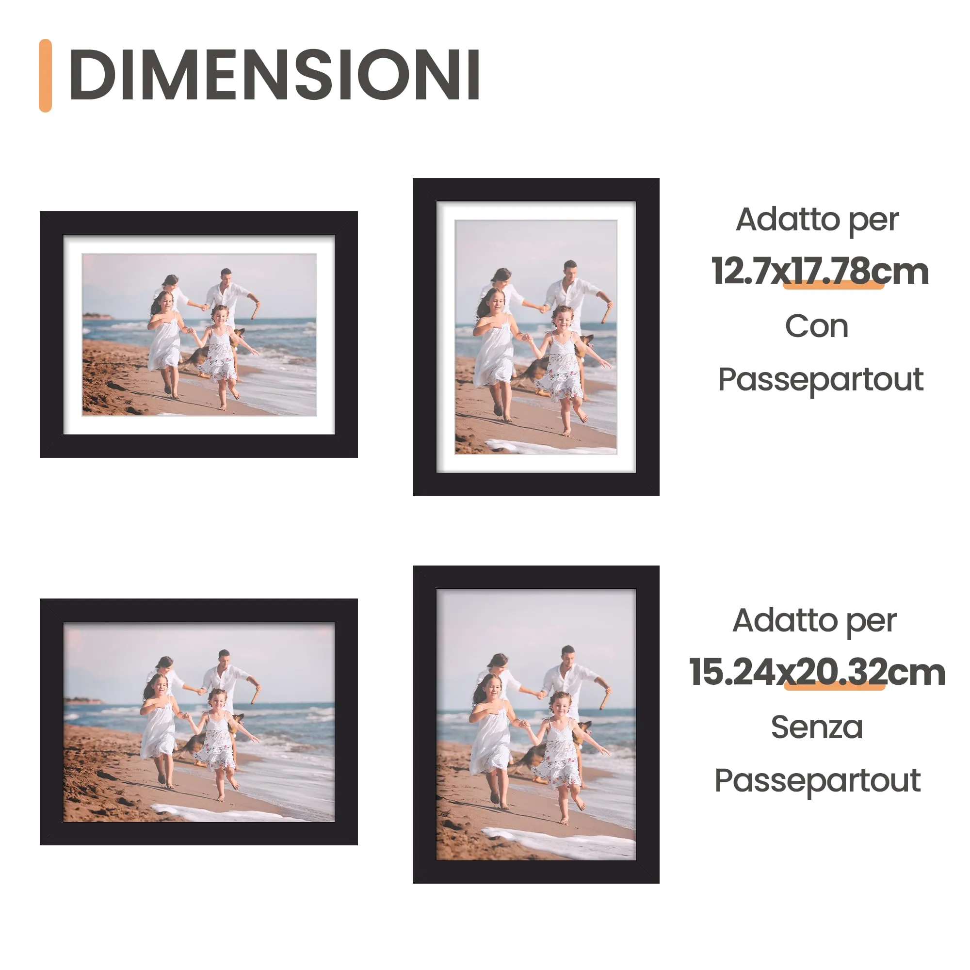 upsimples Set di 3 Cornici portafoto, 15,24 x 20,32 cm, Nero - immagine 2