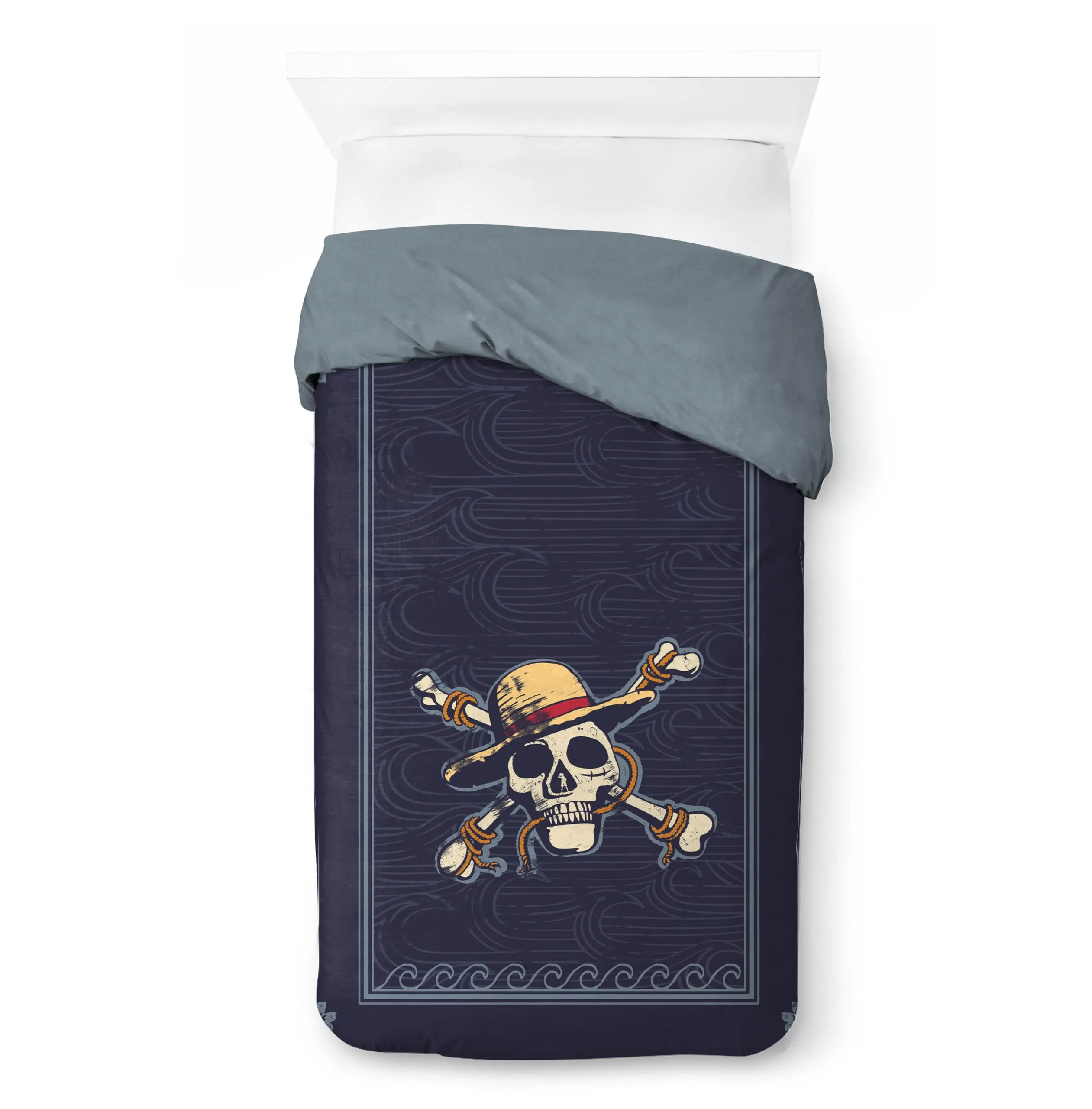Jay Franco Netflix One Piece Set Copripiumino Singolo con Federa, 100% Cotone, Blu Navy, Set da 2 Pezzi - immagine 2