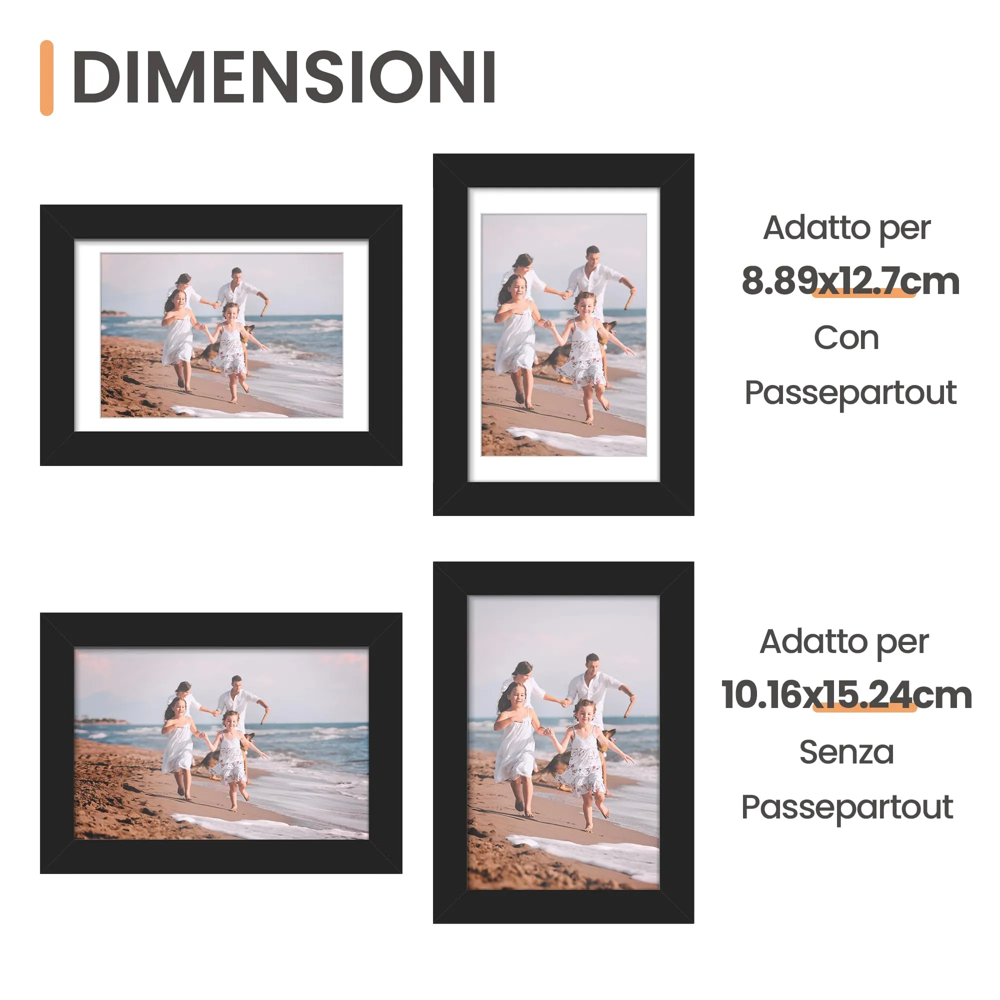 upsimples Cornici Portafoto, Set da 3, 10,16 x 15,24 cm, Nero - immagine 2