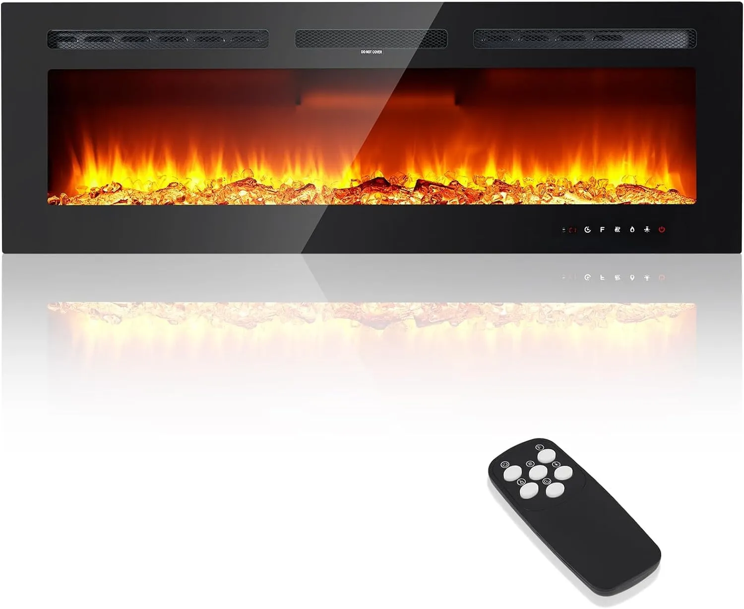 JustSmart Camino Elettrico 3D 60" (152 cm) con Riscaldamento 900/1800W, 12 Colori LED Effetto Fiamma, da Incasso o Parete - immagine 1