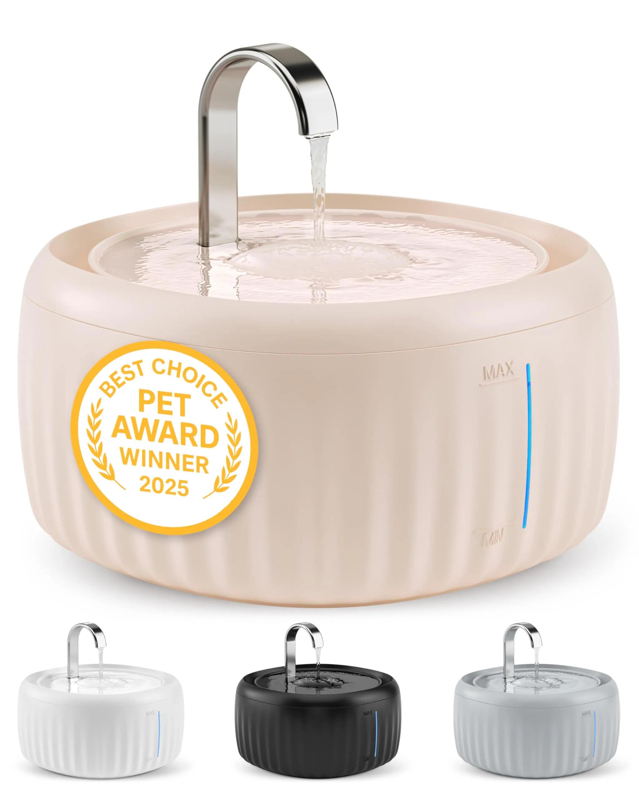 Pretty Paw Fontanella per Gatti 3L con LED Livello Acqua, Beige - immagine 1