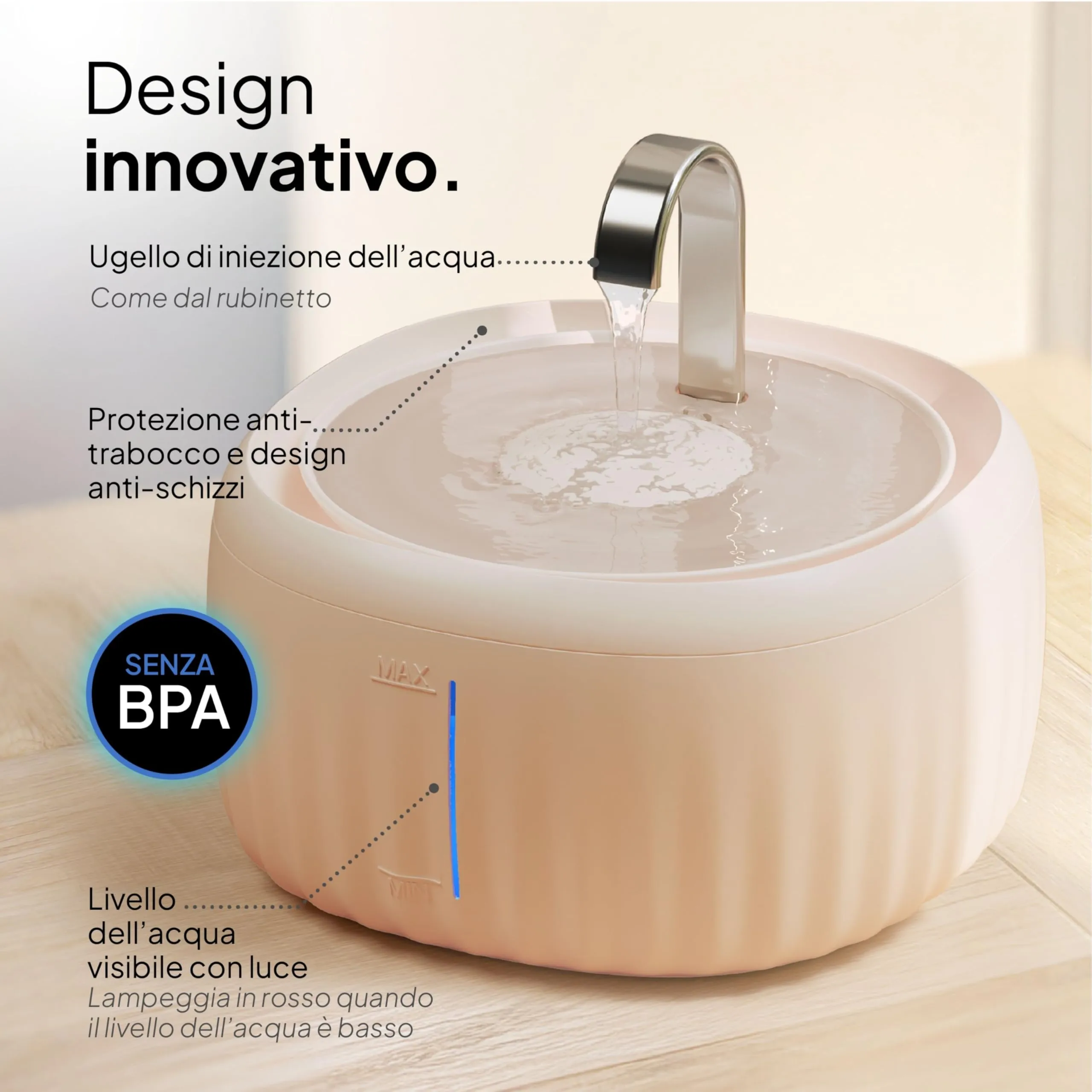 Pretty Paw Fontanella per Gatti 3L con LED Livello Acqua, Beige - immagine 2