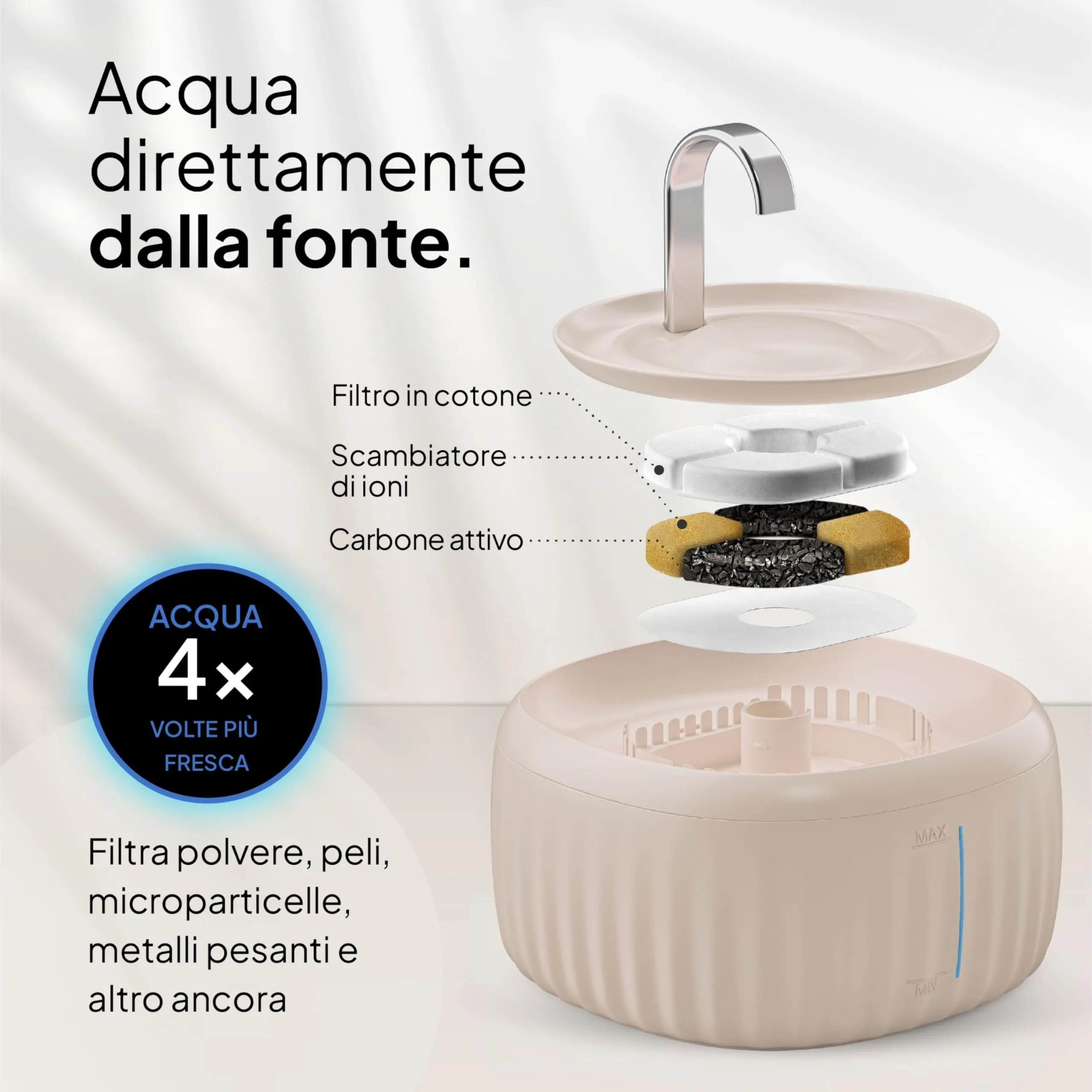 Pretty Paw Fontanella per Gatti 3L con LED Livello Acqua, Beige - immagine 3