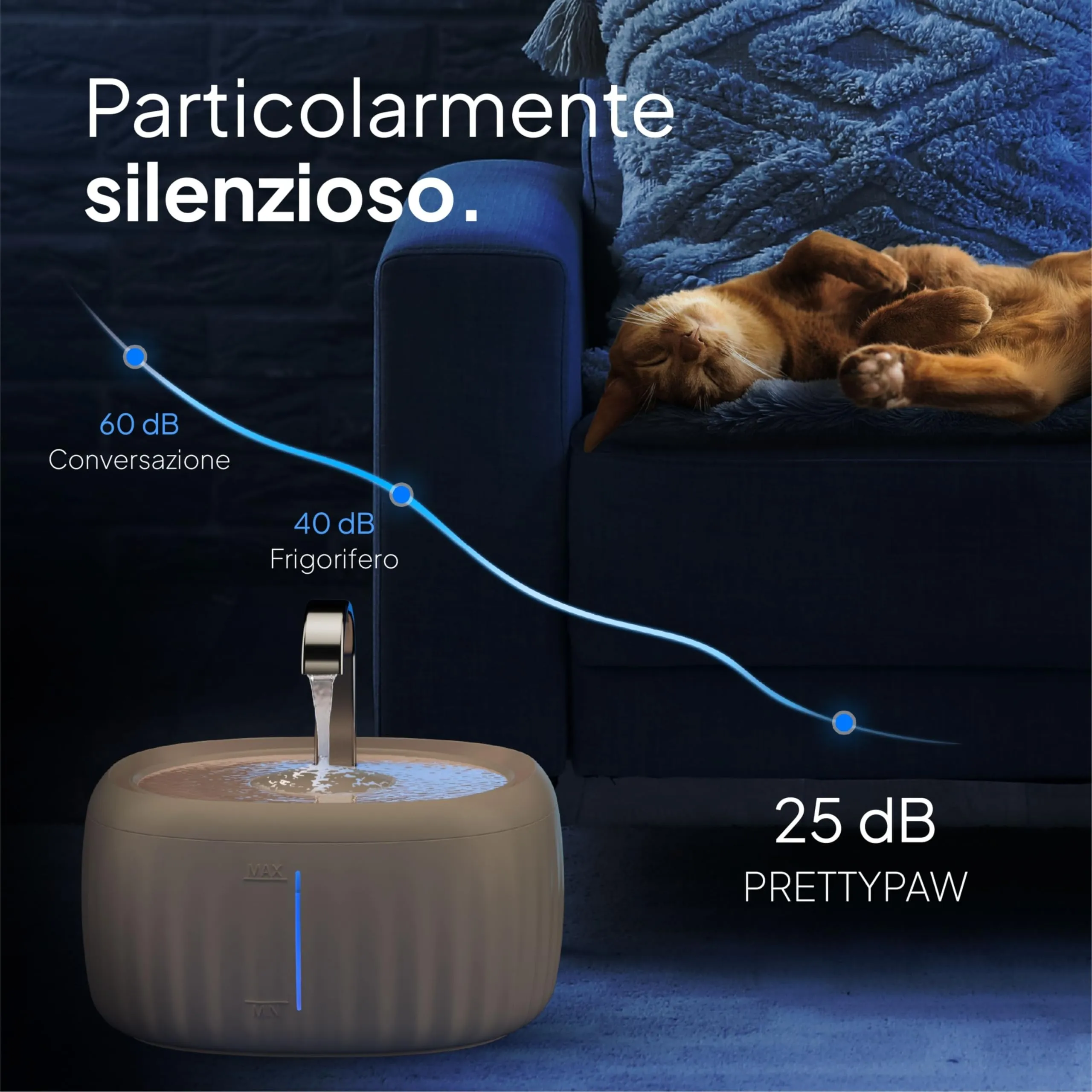 Pretty Paw Fontanella per Gatti 3L con LED Livello Acqua, Beige - immagine 4