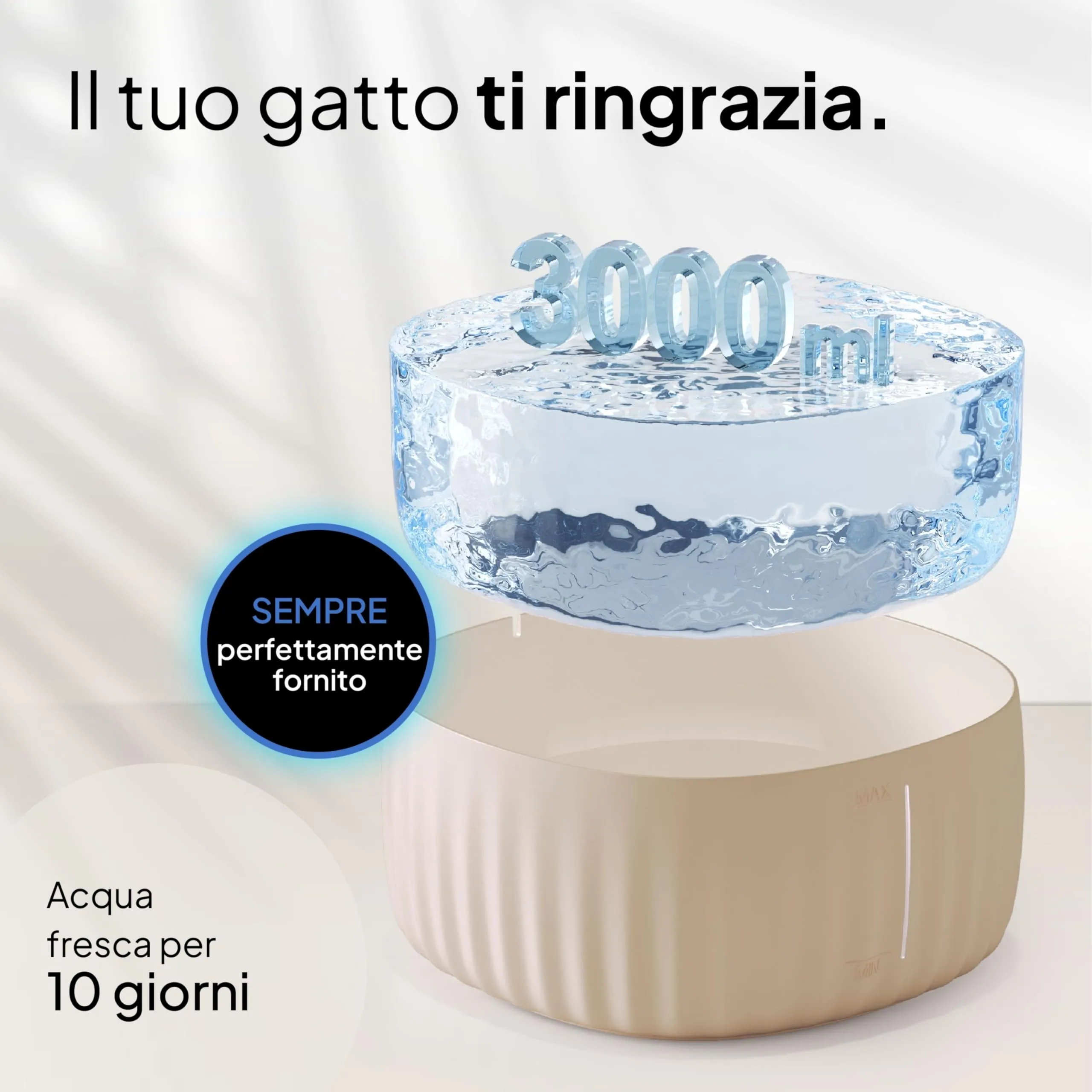 Pretty Paw Fontanella per Gatti 3L con LED Livello Acqua, Beige - immagine 5