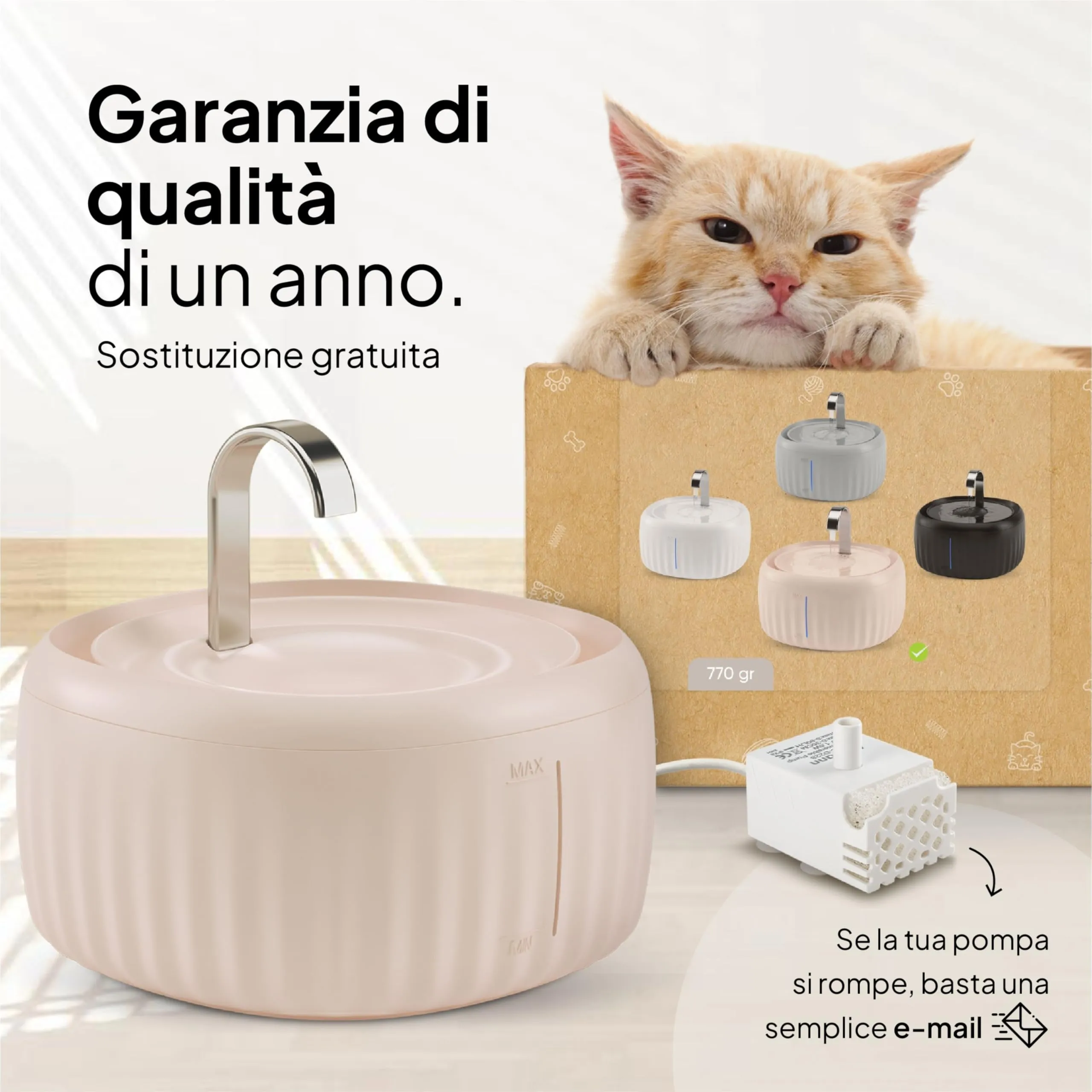 Pretty Paw Fontanella per Gatti 3L con LED Livello Acqua, Beige - immagine 7