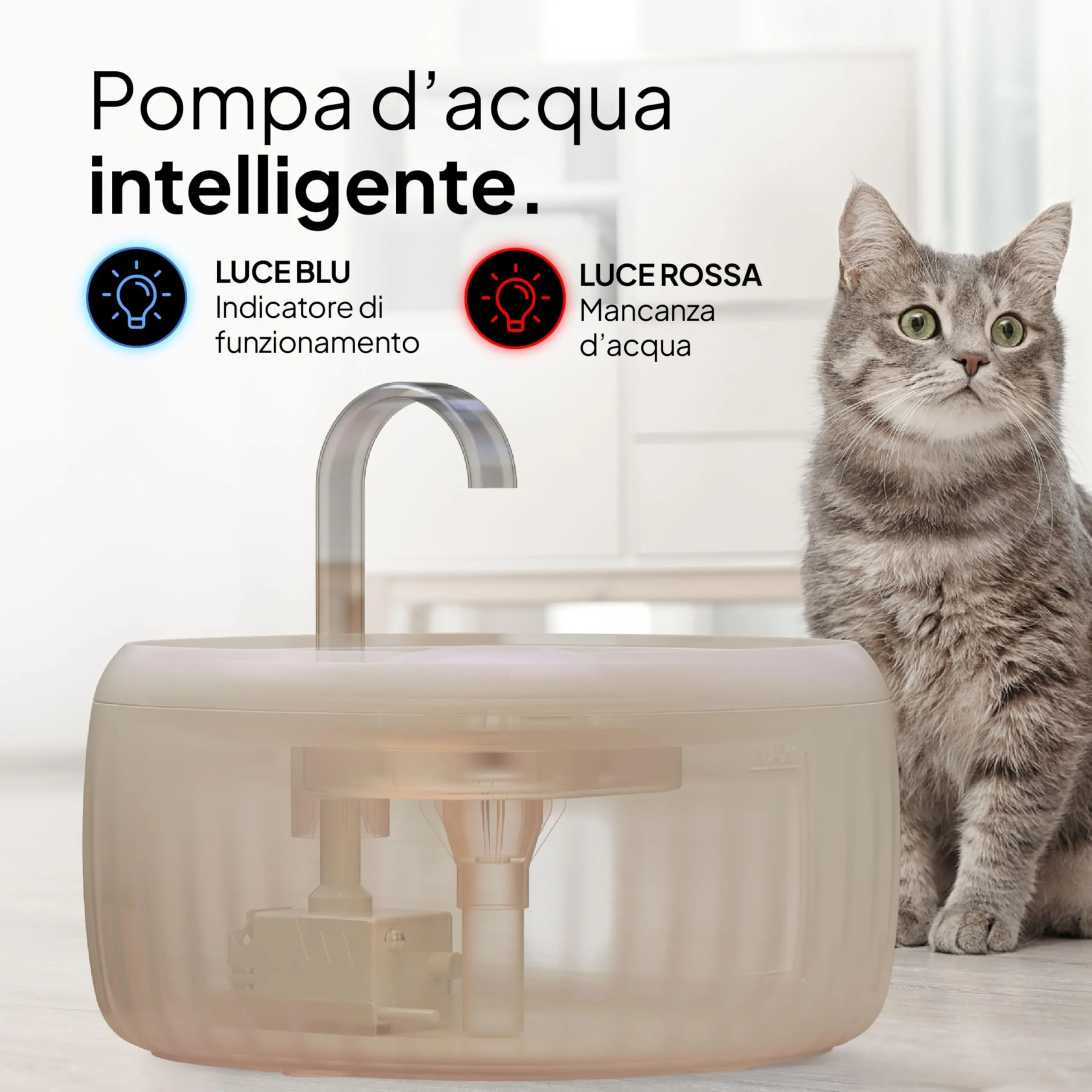 Pretty Paw Fontanella per Gatti 3L con LED Livello Acqua, Beige - immagine 8
