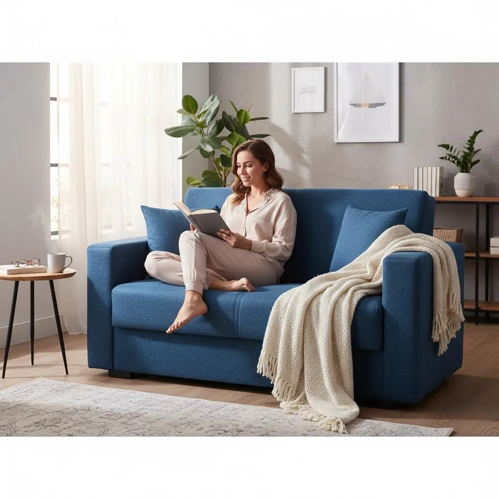Arredo Stock Divano Letto Afrodite Blu, 2 Posti, 155x80x87 cm - immagine 2