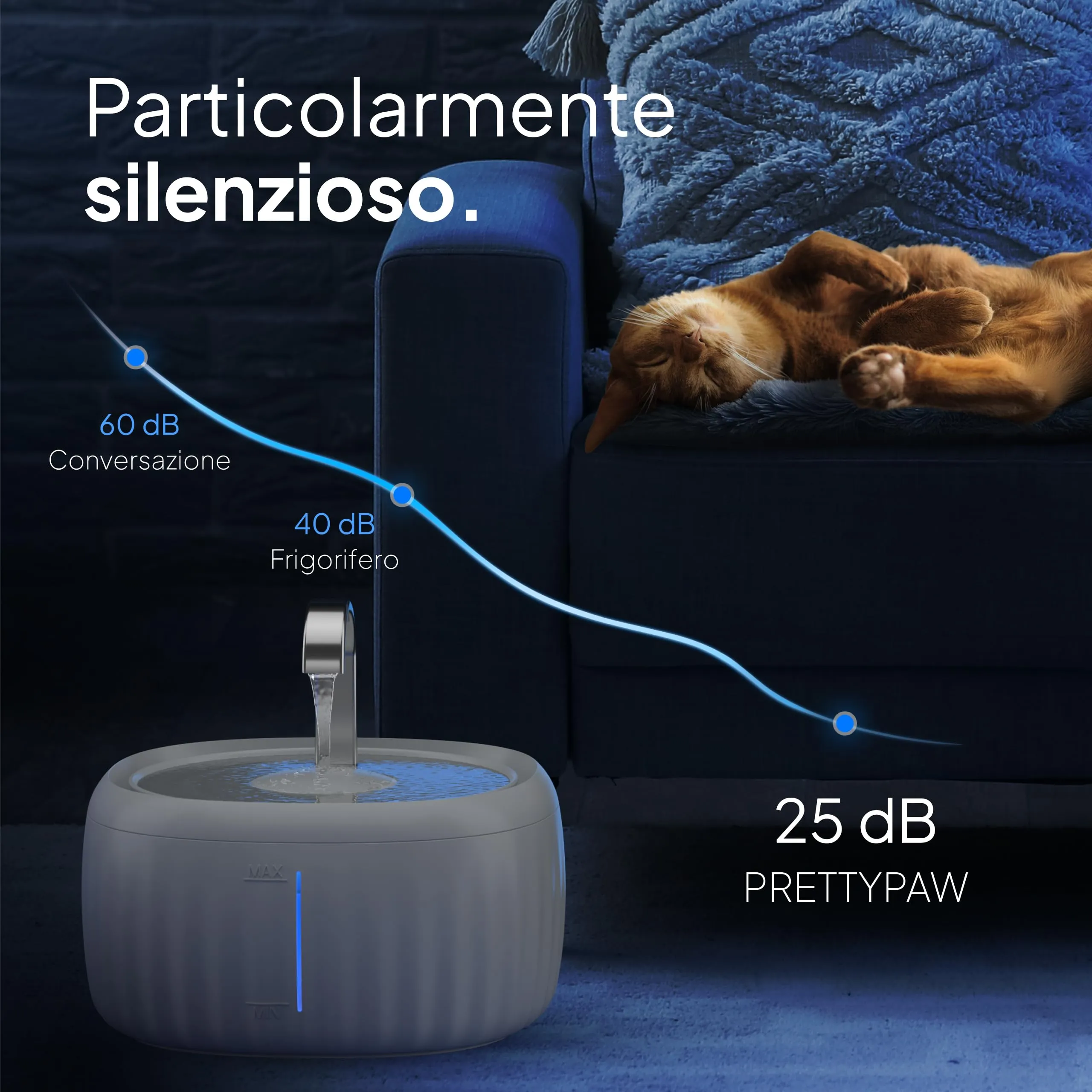 Pretty Paw Fontanella per Gatti 3L con LED Livello Acqua, Grigio - immagine 4