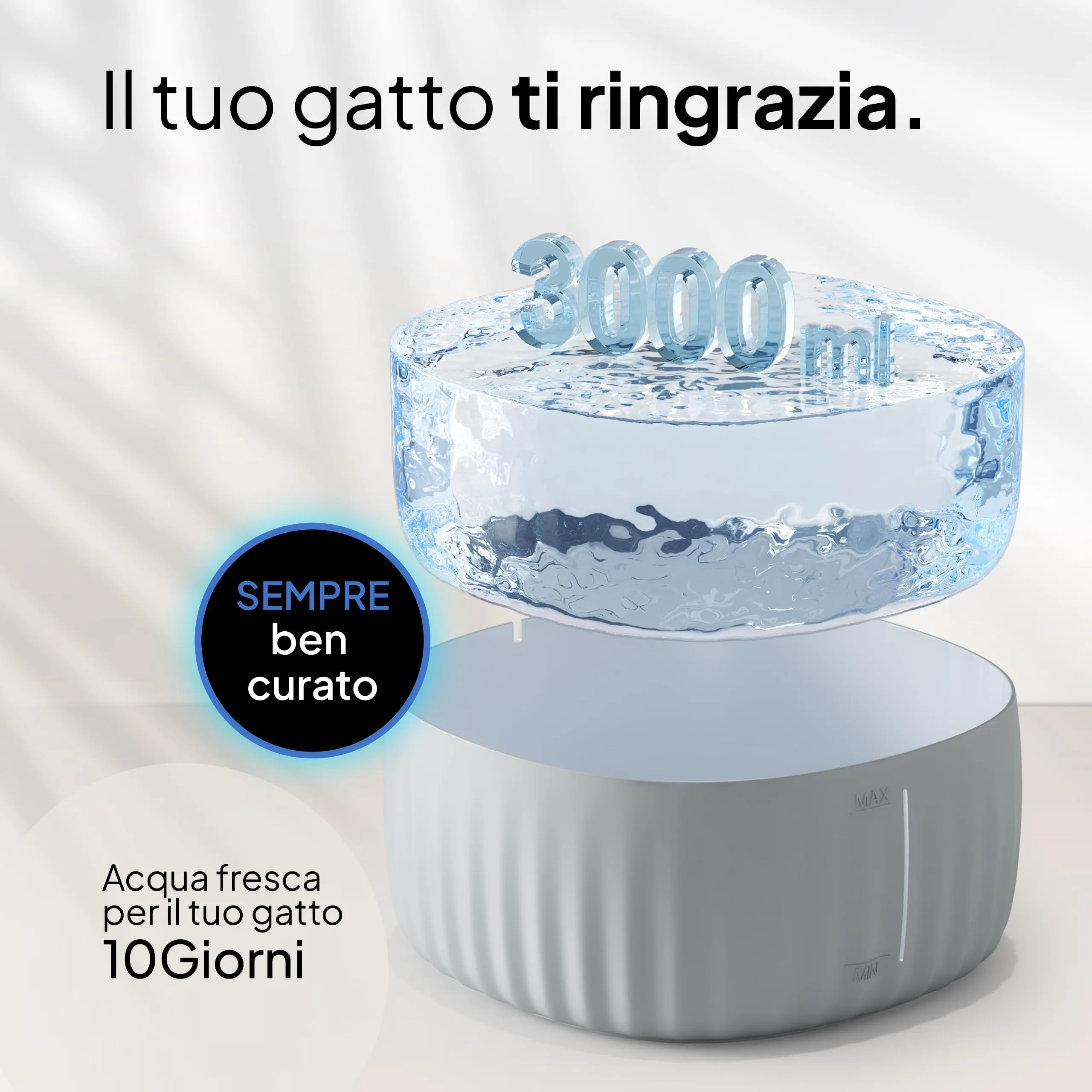 Pretty Paw Fontanella per Gatti 3L con LED Livello Acqua, Grigio - immagine 5