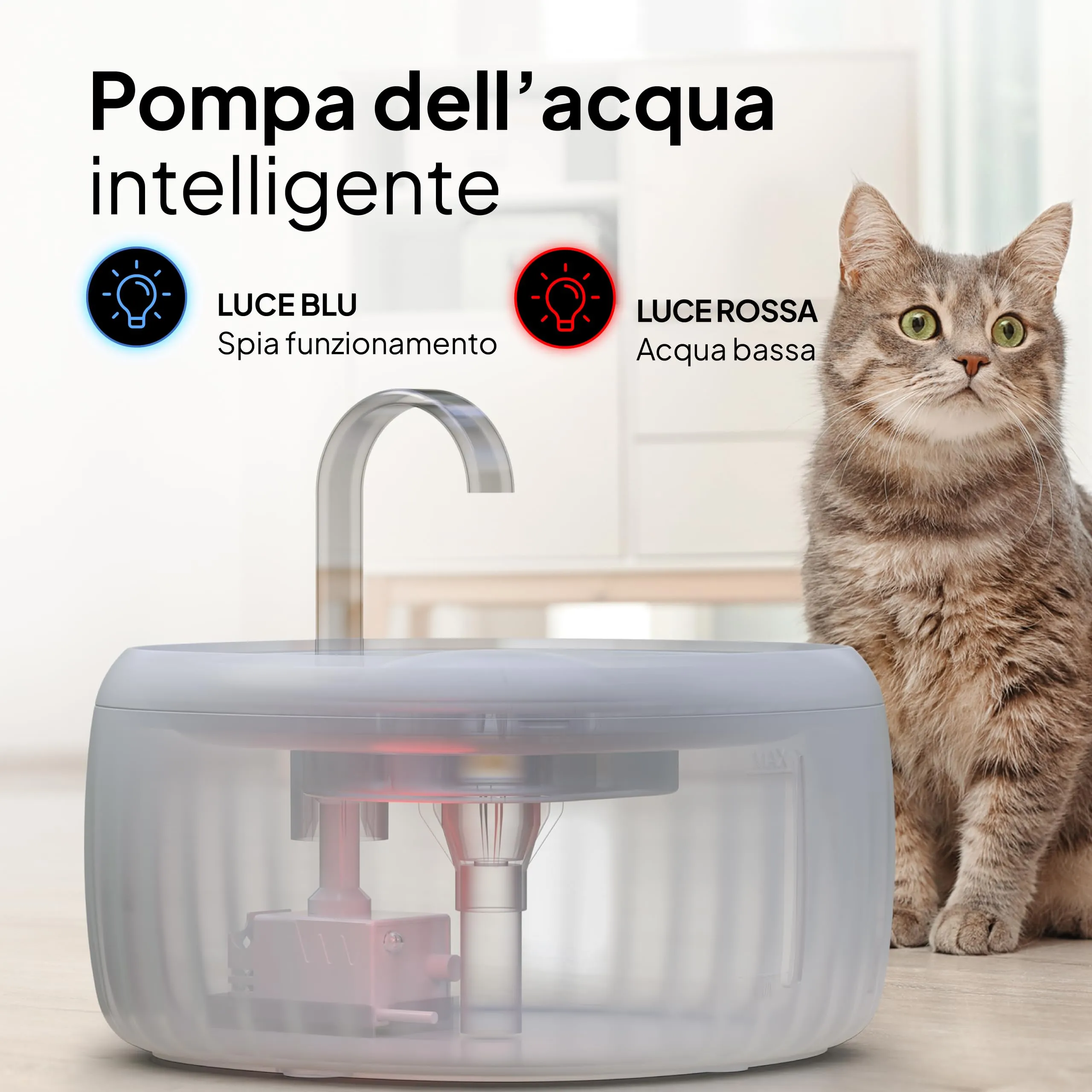 Pretty Paw Fontanella per Gatti 3L con LED Livello Acqua, Grigio - immagine 7