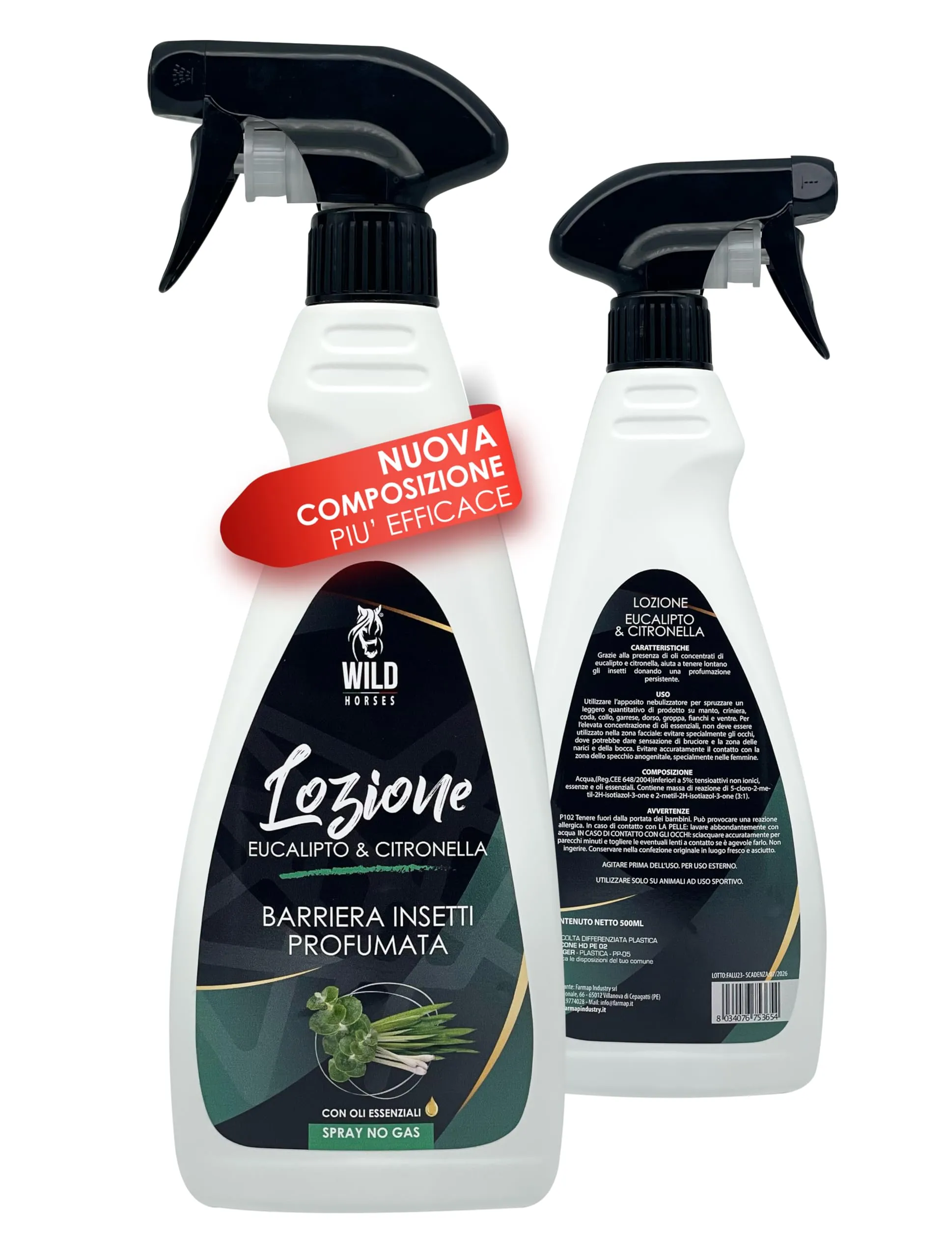 Wild Horses Lozione Spray Repellente Zanzare e Antiparassitario per Cavalli, Eucalipto e Citronella, 500ml - immagine 2