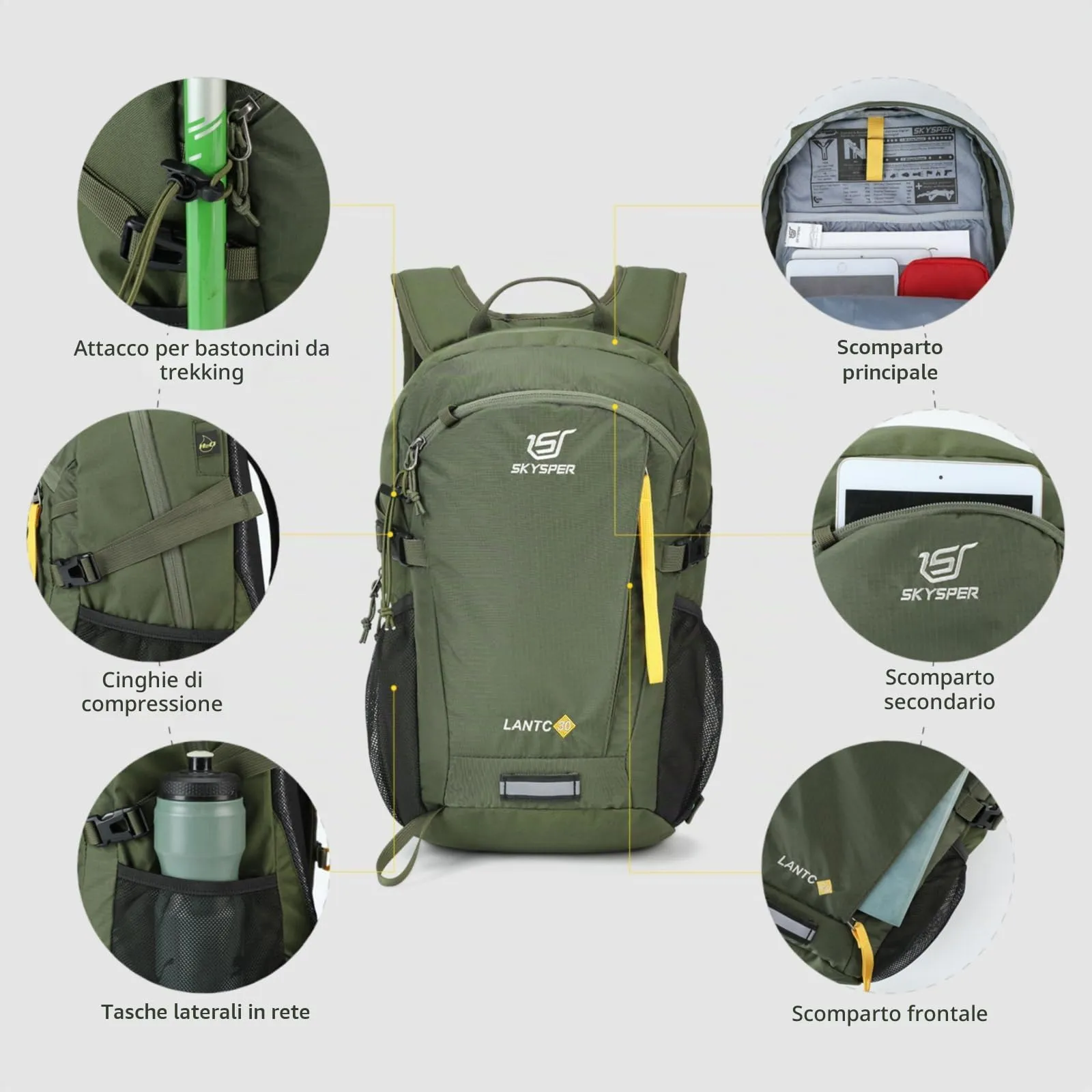 SKYSPER Zaino da Hiking 30L - Verde Militare - immagine 5