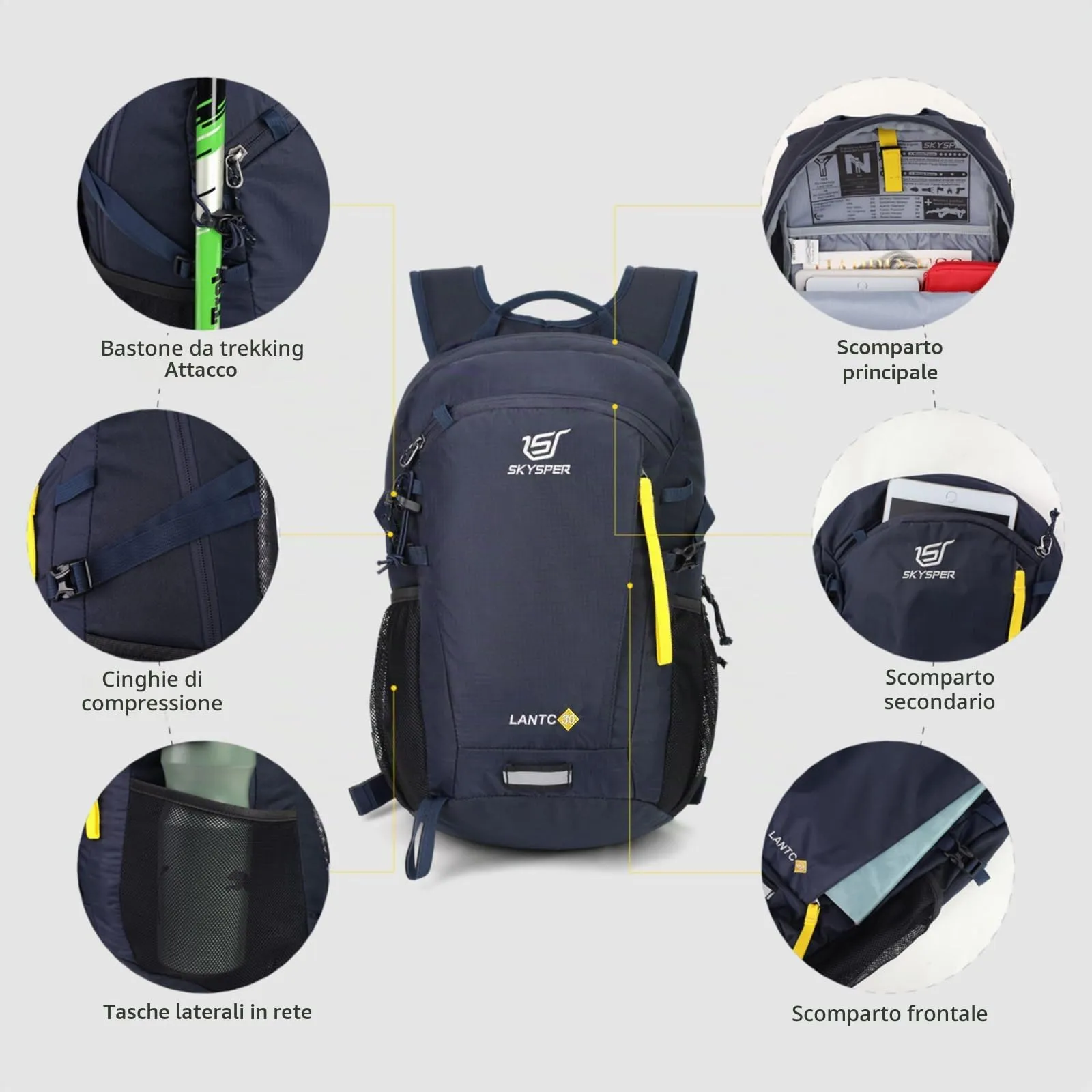 SKYSPER Zaino da Hiking 30L Tartan Blu Navy - immagine 5