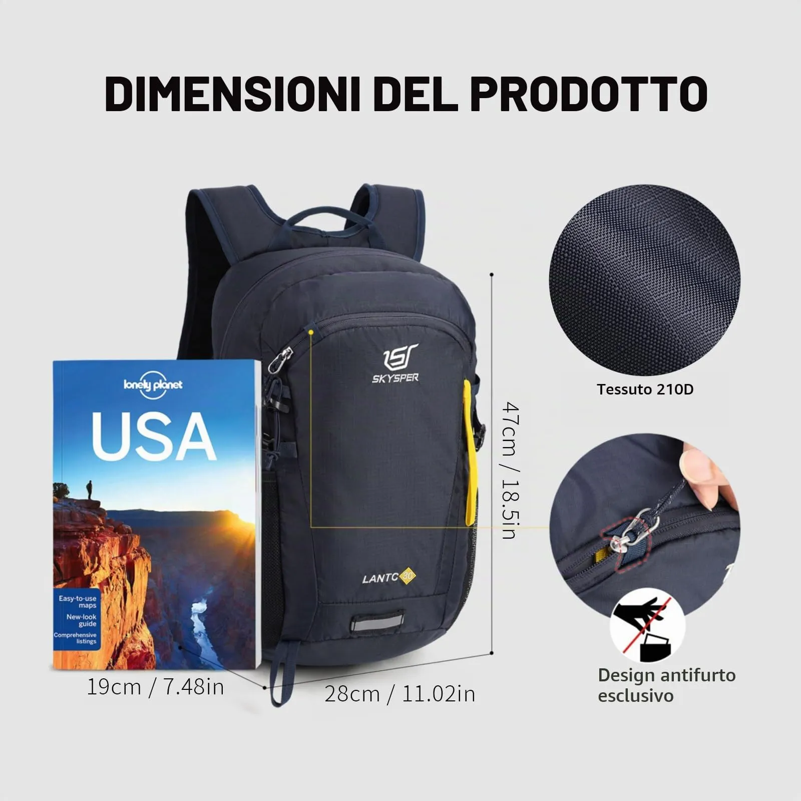 SKYSPER Zaino da Hiking 30L Tartan Blu Navy - immagine 6