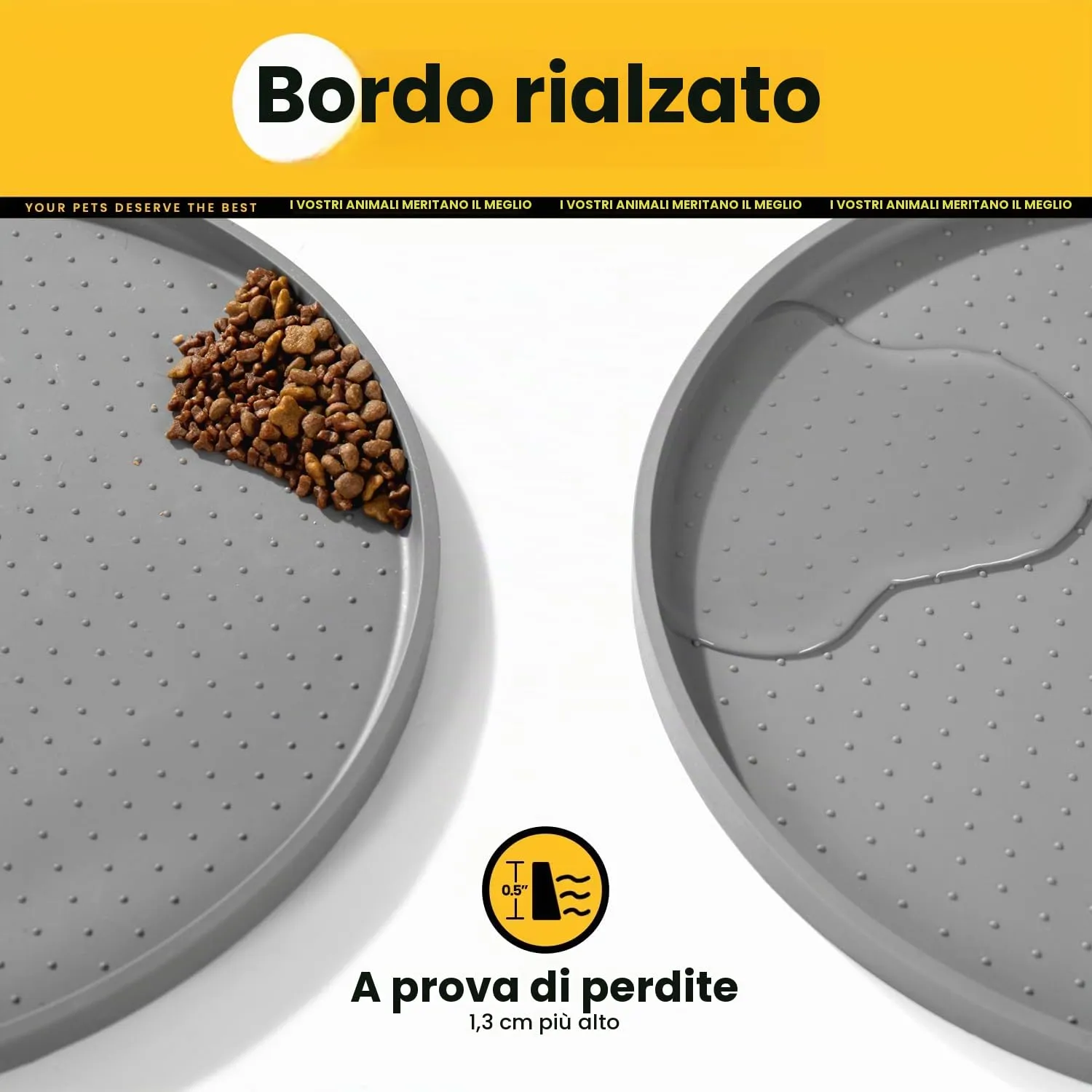 Conlun Tappetino Ovale per Ciotole Cane e Gatto in Silicone, 60 x 40 cm, Grigio - immagine 2