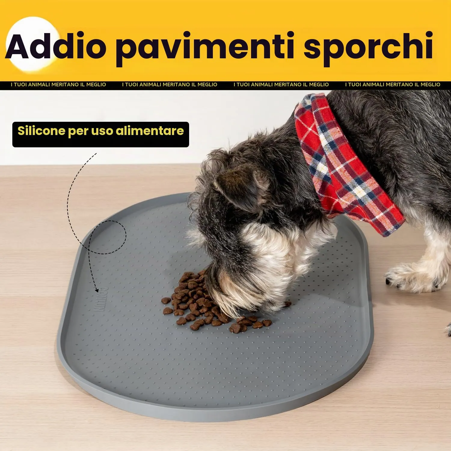 Conlun Tappetino Ovale per Ciotole Cane e Gatto in Silicone, 60 x 40 cm, Grigio - immagine 3