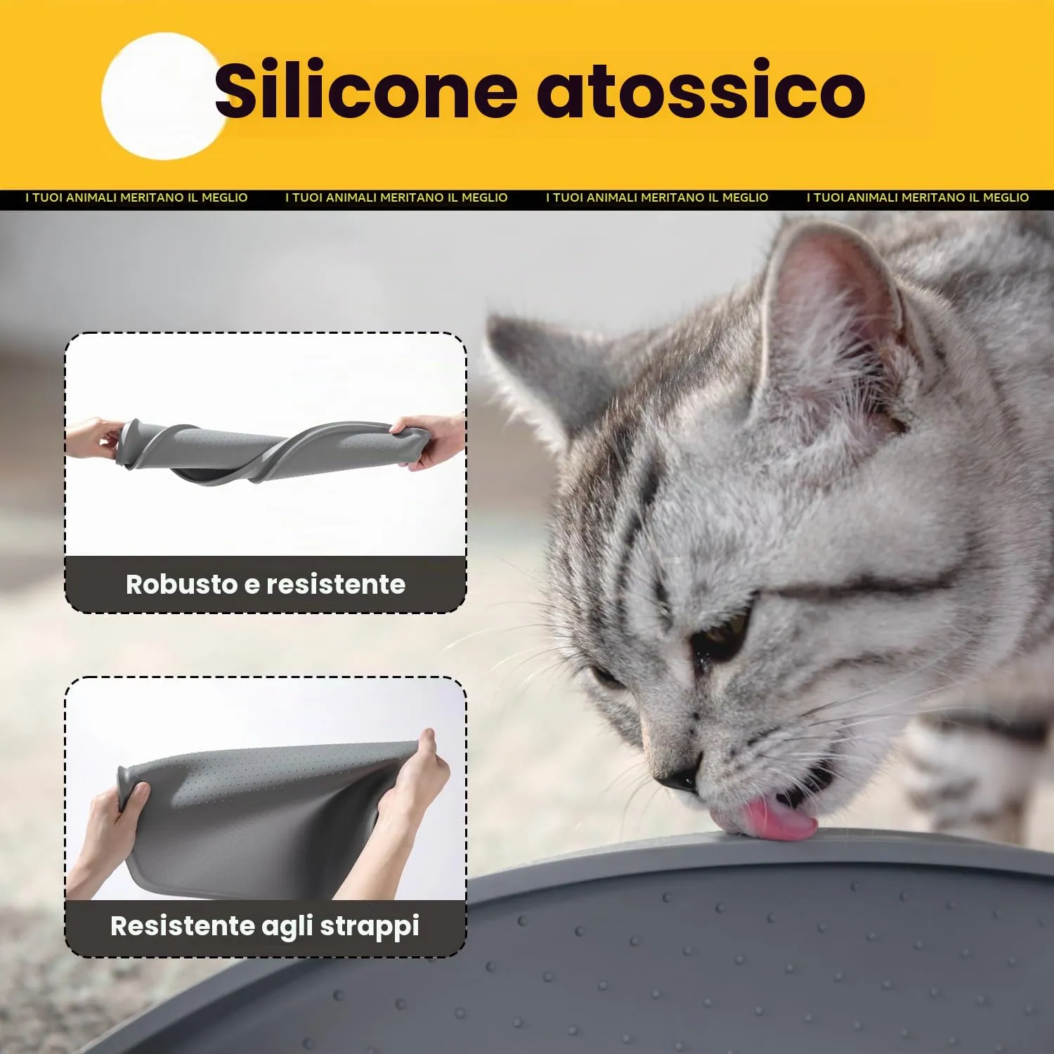 Conlun Tappetino Ovale per Ciotole Cane e Gatto in Silicone, 60 x 40 cm, Grigio - immagine 5