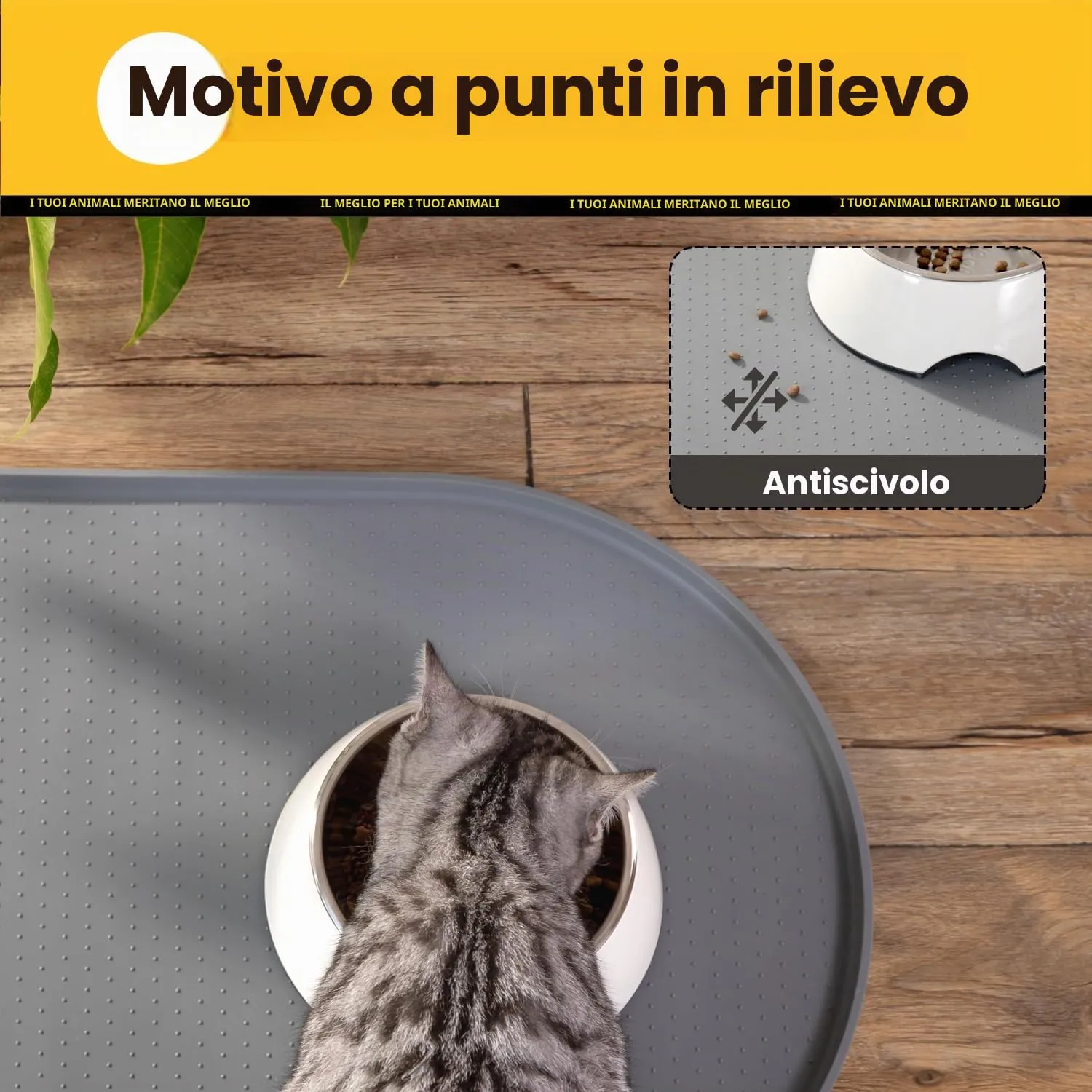 Conlun Tappetino Ovale per Ciotole Cane e Gatto in Silicone, 60 x 40 cm, Grigio - immagine 8