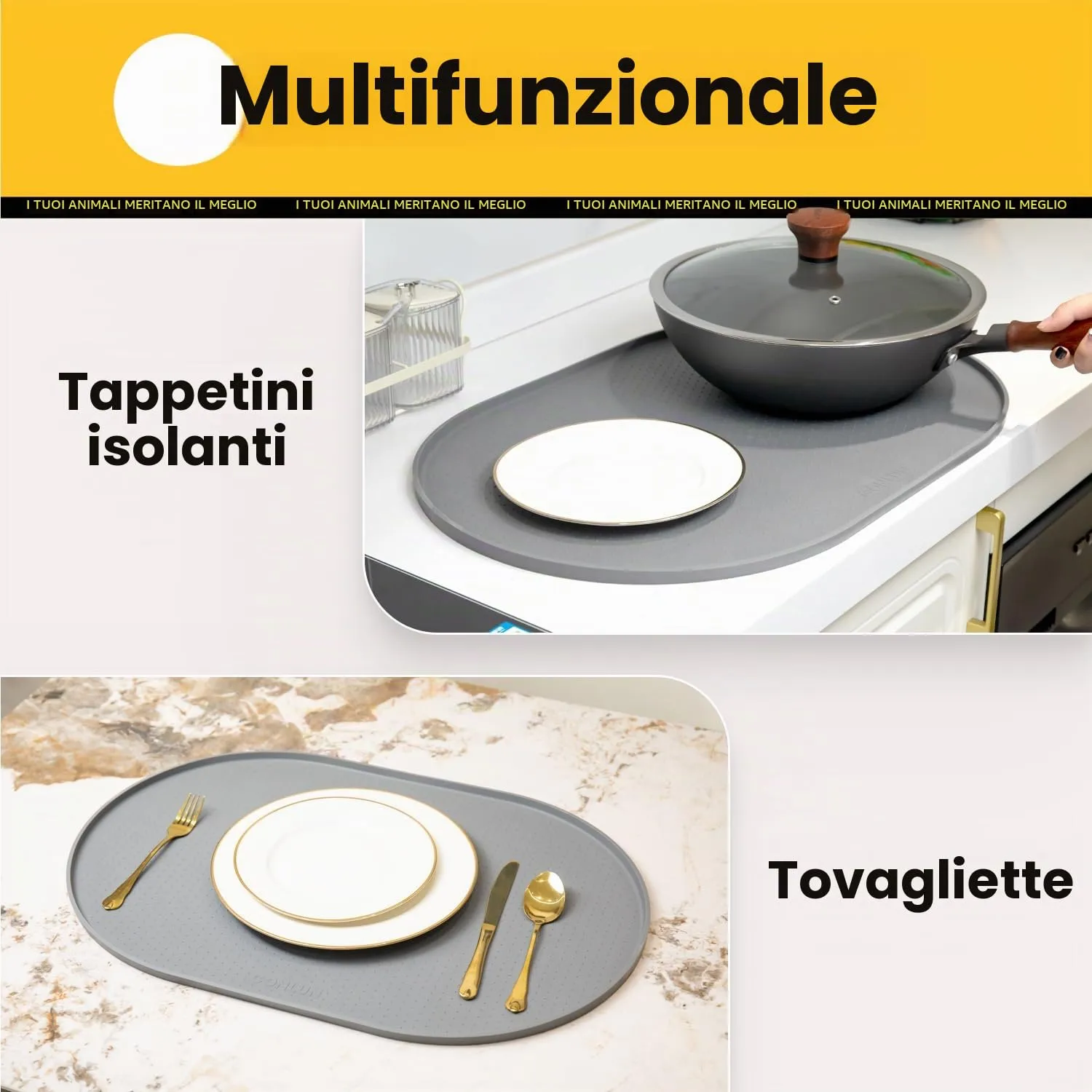 Conlun Tappetino Ovale per Ciotole Cane e Gatto in Silicone, 60 x 40 cm, Grigio - immagine 9