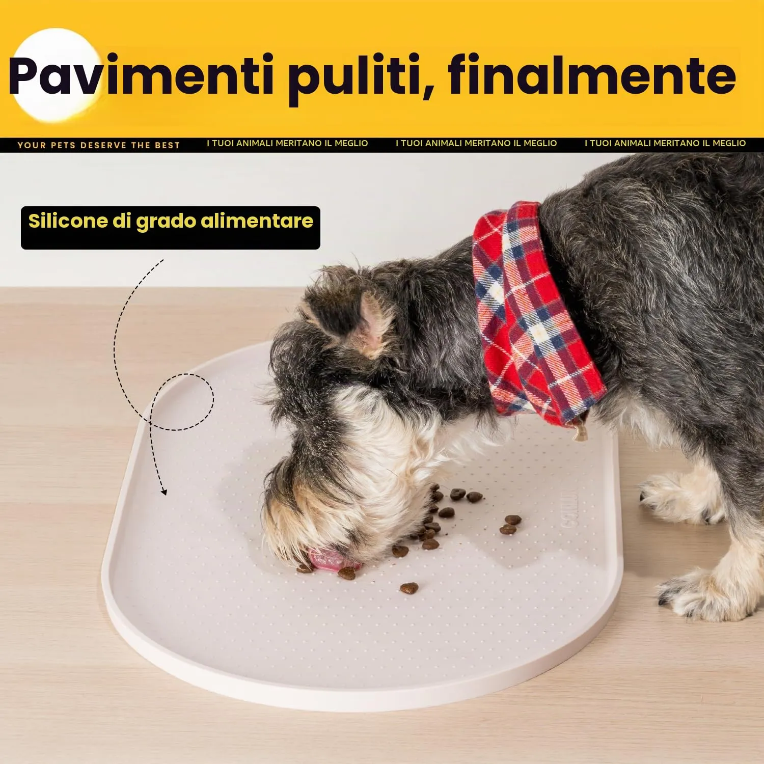Conlun Tappetino Ciotola per Cane e Gatto, Ovale in Silicone senza BPA con Bordi Rialzati, 60 x 40 cm, Beige - immagine 3
