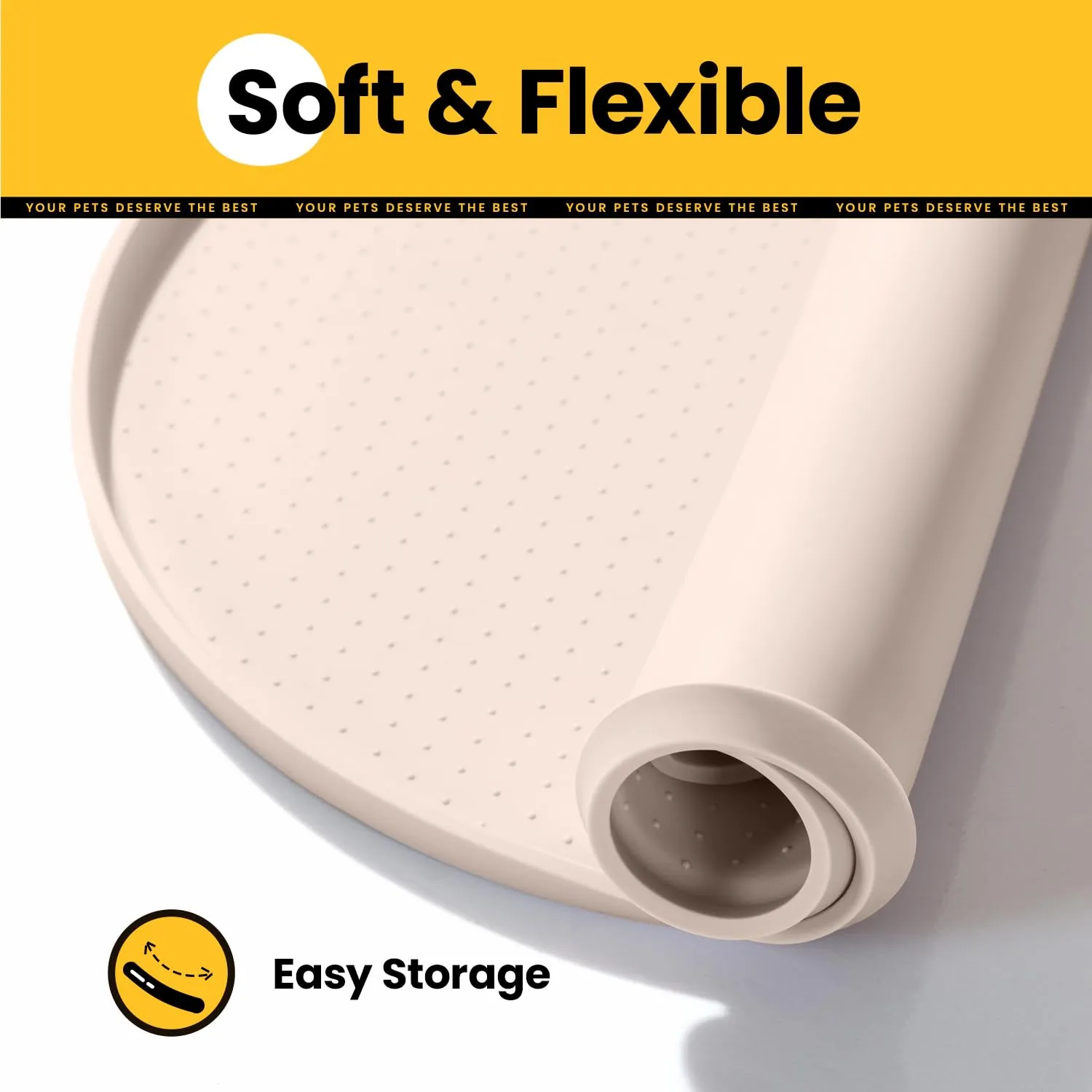 Conlun Tappetino Ciotola per Cane e Gatto, Ovale in Silicone senza BPA con Bordi Rialzati, 60 x 40 cm, Beige - immagine 7