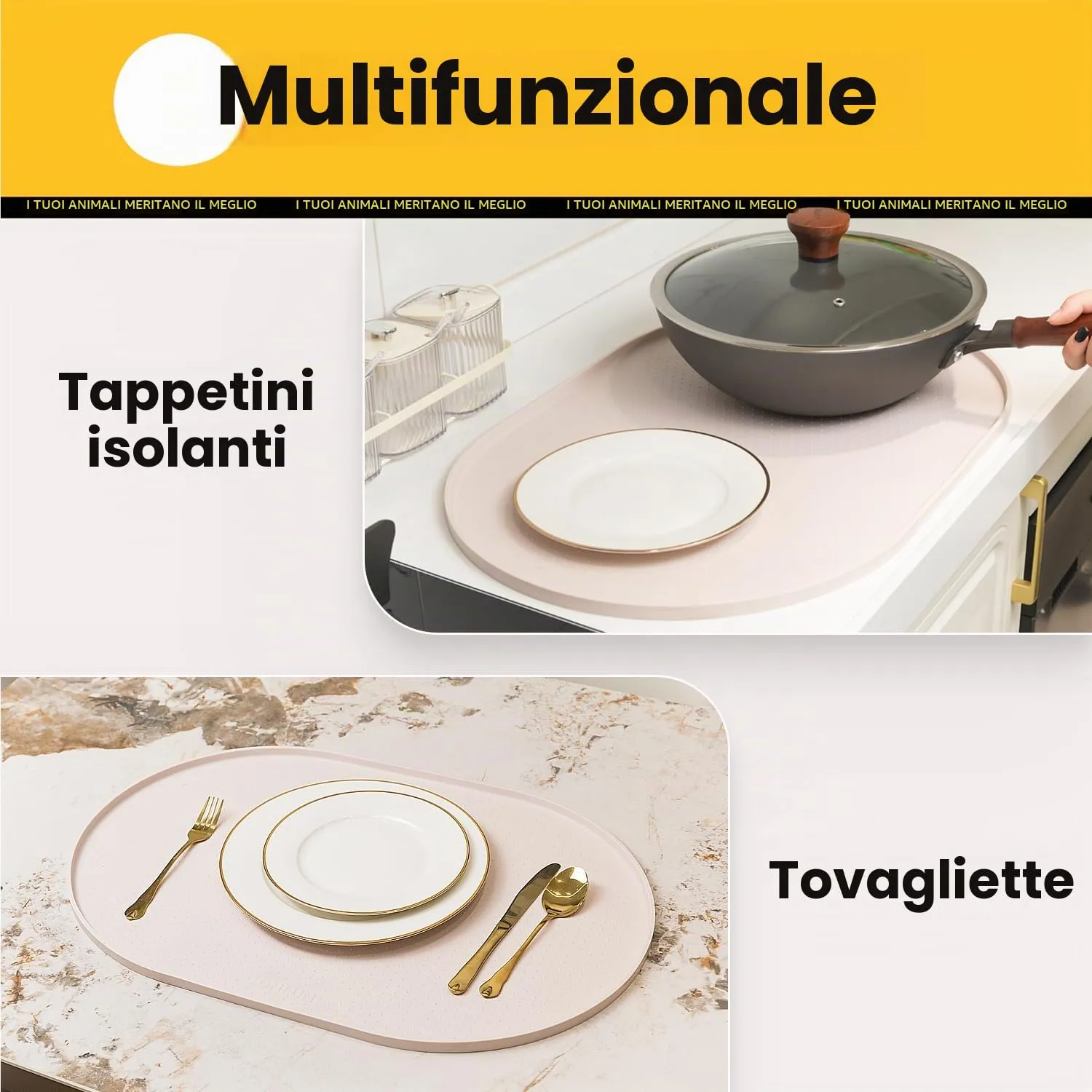 Conlun Tappetino Ciotola per Cane e Gatto, Ovale in Silicone senza BPA con Bordi Rialzati, 60 x 40 cm, Beige - immagine 9