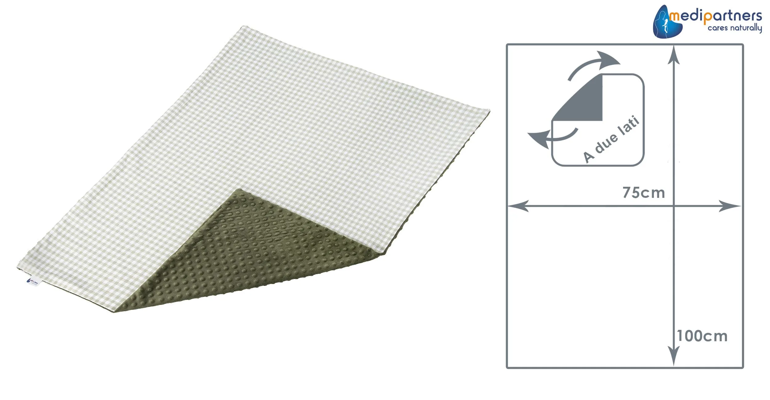 Medi Partners Coperta per Neonato Bifacciale in Cotone e Minky 75x100cm - Griglia con Oliva - immagine 3