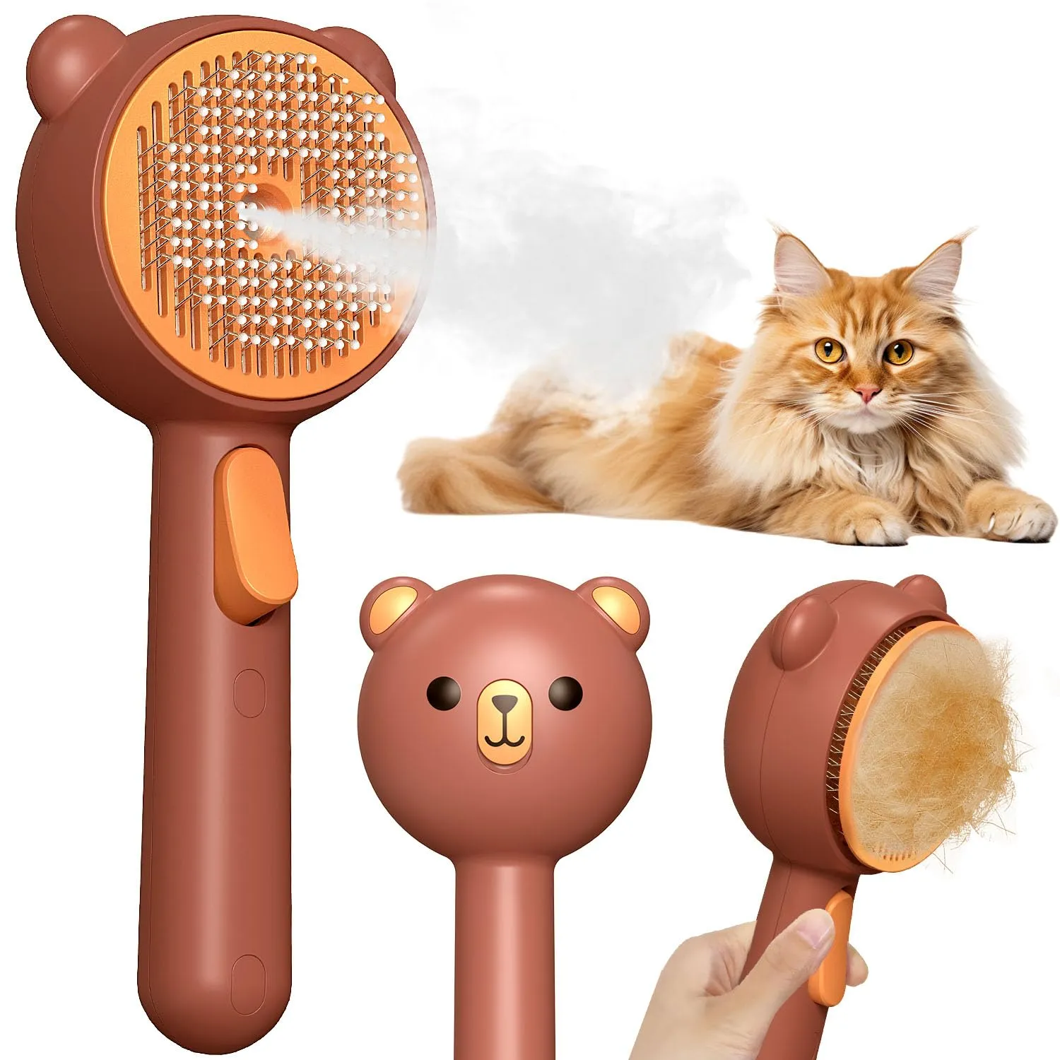 POIIOPY Spazzola a Vapore per Gatti, 2 Livelli di Spruzzo, Pulsante di Rilascio Autopulente, RK35-Y - immagine 1