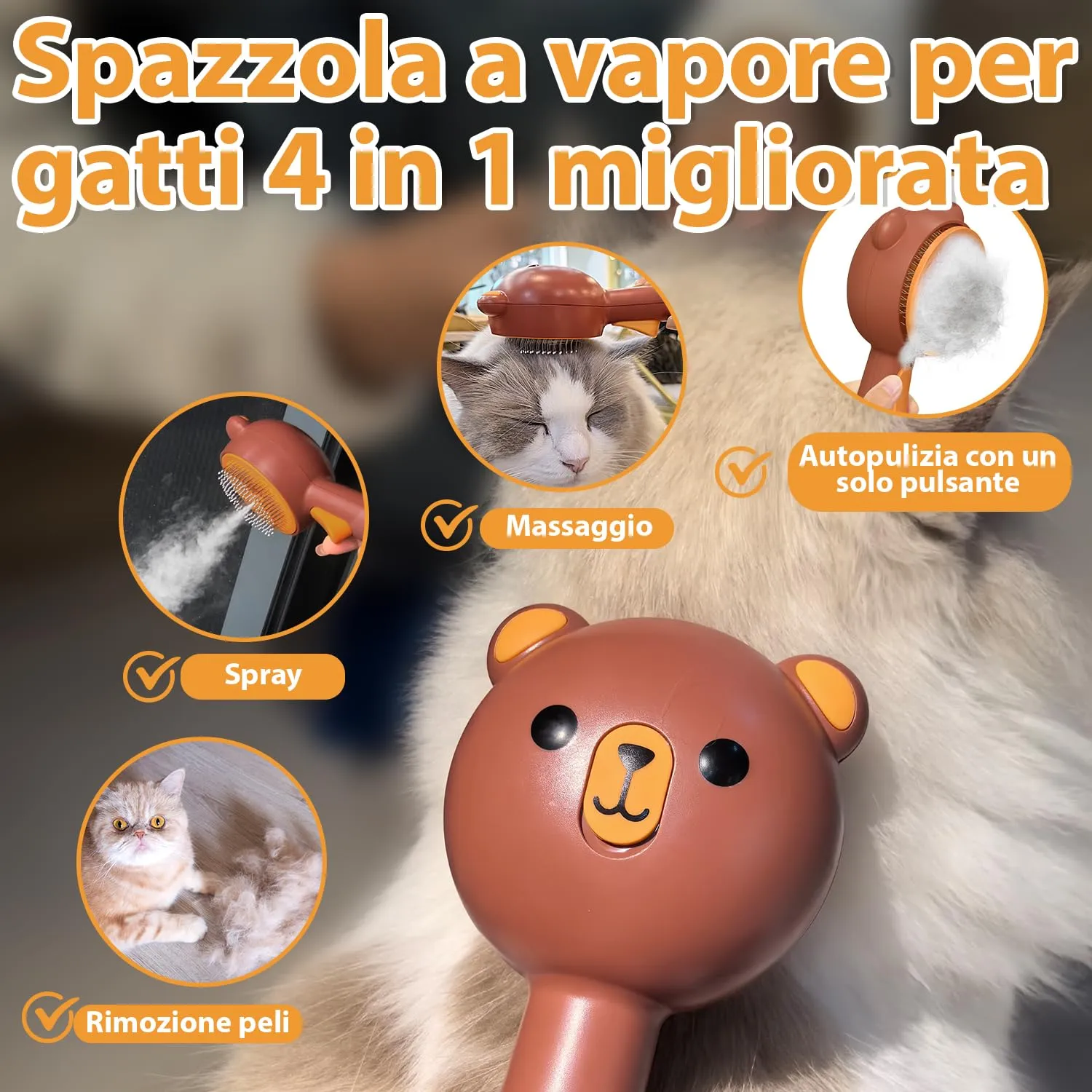 POIIOPY Spazzola a Vapore per Gatti, 2 Livelli di Spruzzo, Pulsante di Rilascio Autopulente, RK35-Y - immagine 2